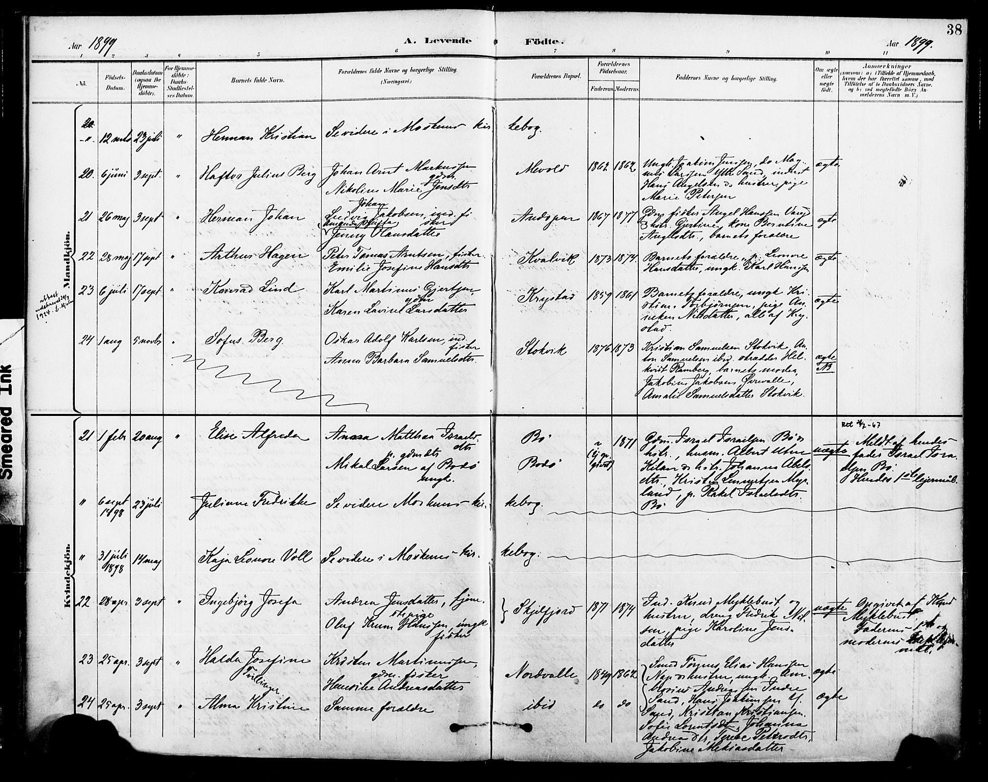 Ministerialprotokoller, klokkerbøker og fødselsregistre - Nordland, AV/SAT-A-1459/885/L1205: Parish register (official) no. 885A06, 1892-1905, p. 38