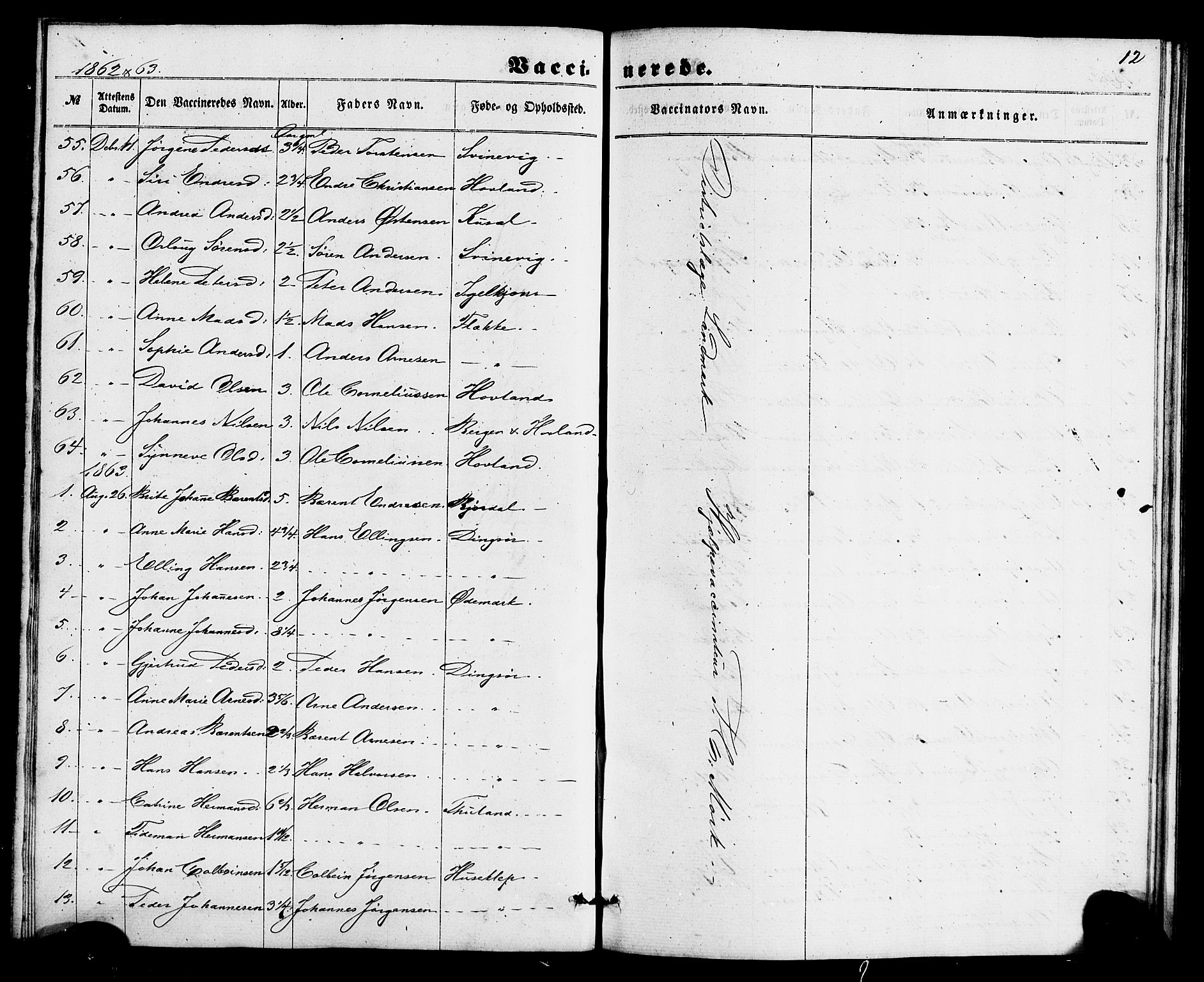 Fjaler sokneprestembete, AV/SAB-A-79801/H/Haa/Haaa/L0011: Parish register (official) no. A 11, 1860-1867, p. 12