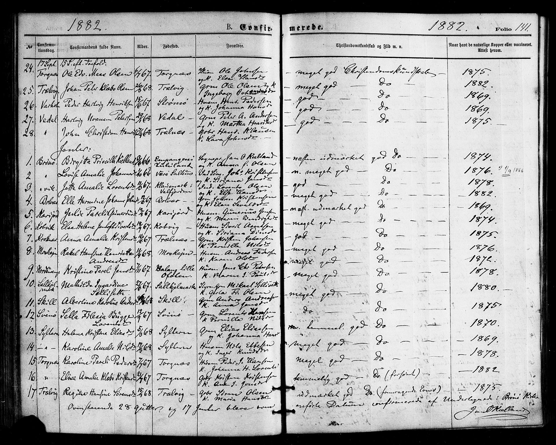 Ministerialprotokoller, klokkerbøker og fødselsregistre - Nordland, SAT/A-1459/813/L0199: Parish register (official) no. 813A09, 1875-1885, p. 141