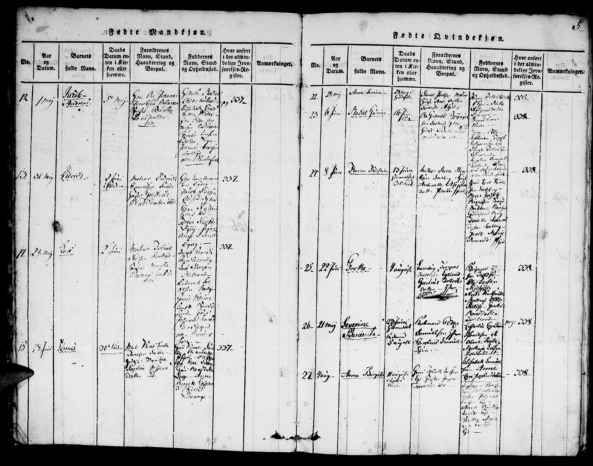 Flekkefjord sokneprestkontor, AV/SAK-1111-0012/F/Fa/Fac/L0002: Parish register (official) no. A 2, 1815-1826, p. 5