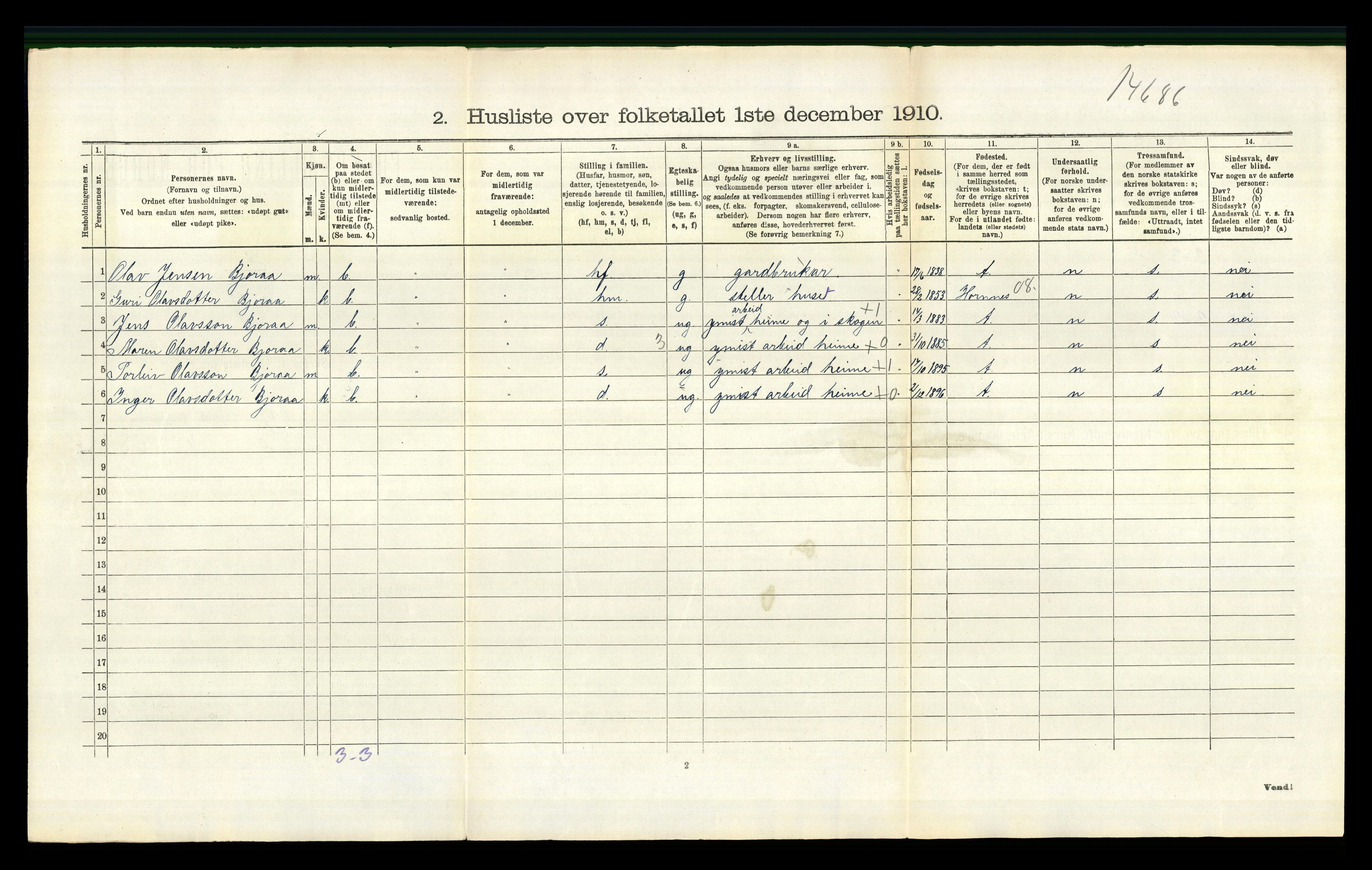 RA, 1910 census for Evje, 1910, p. 89