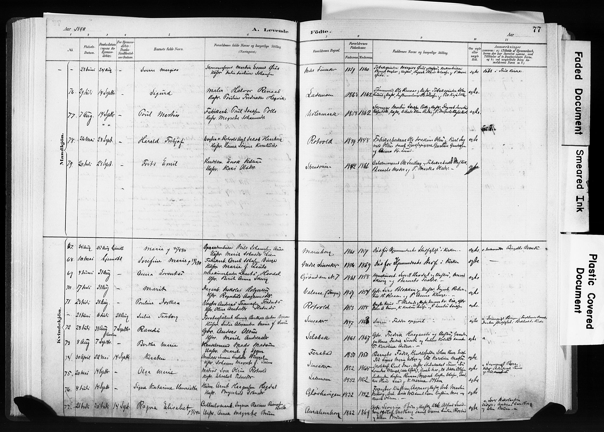 Ministerialprotokoller, klokkerbøker og fødselsregistre - Sør-Trøndelag, AV/SAT-A-1456/606/L0300: Parish register (official) no. 606A15, 1886-1893, p. 77