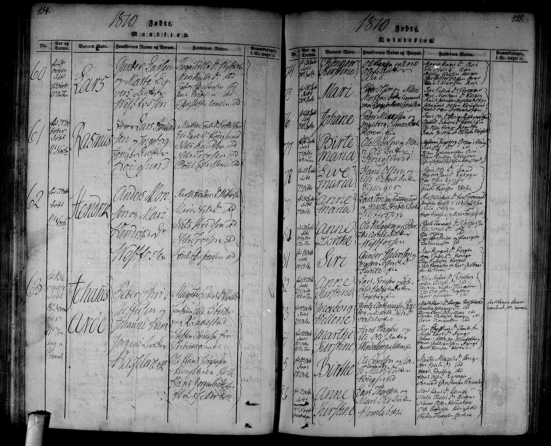 Eiker kirkebøker, AV/SAKO-A-4/F/Fa/L0010: Parish register (official) no. I 10, 1806-1815, p. 454-455