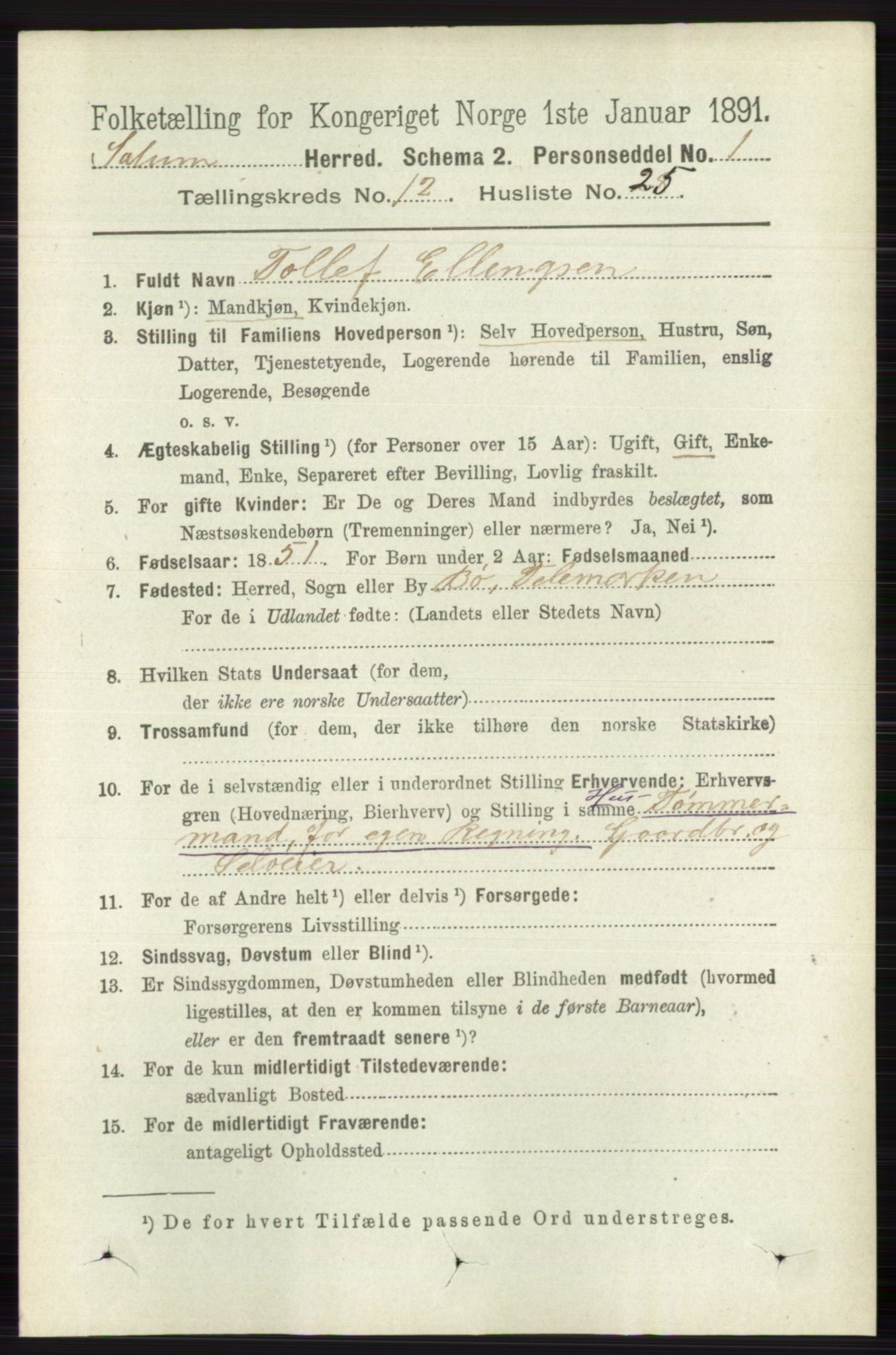 RA, 1891 census for 0818 Solum, 1891, p. 5731