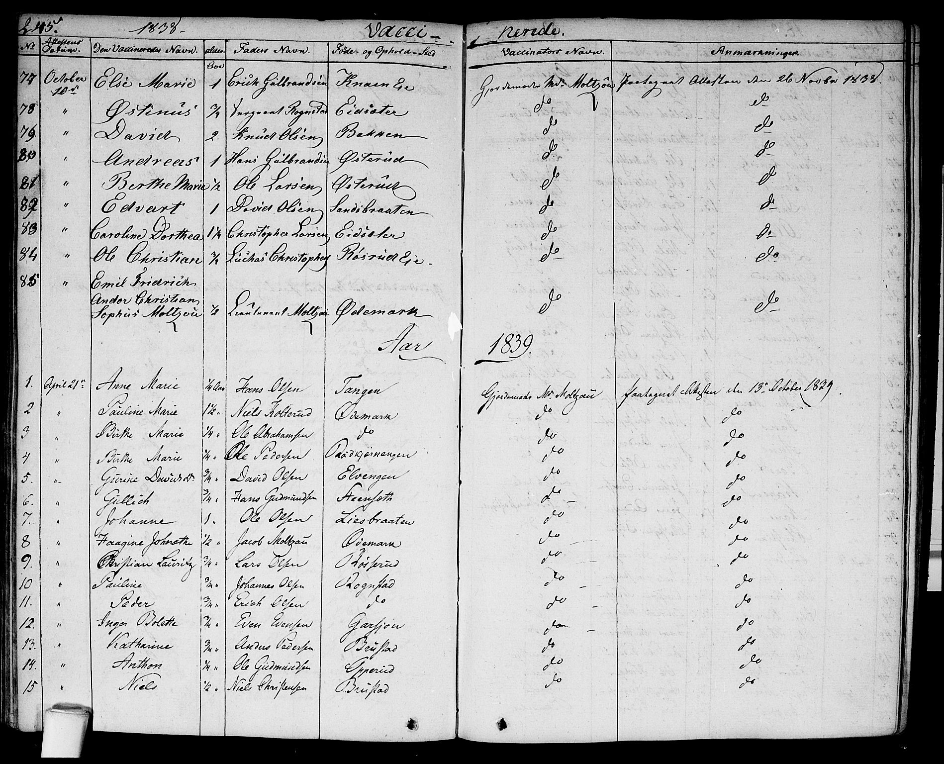 Hurdal prestekontor Kirkebøker, SAO/A-10889/F/Fa/L0004: Parish register (official) no. I 4, 1828-1845, p. 245
