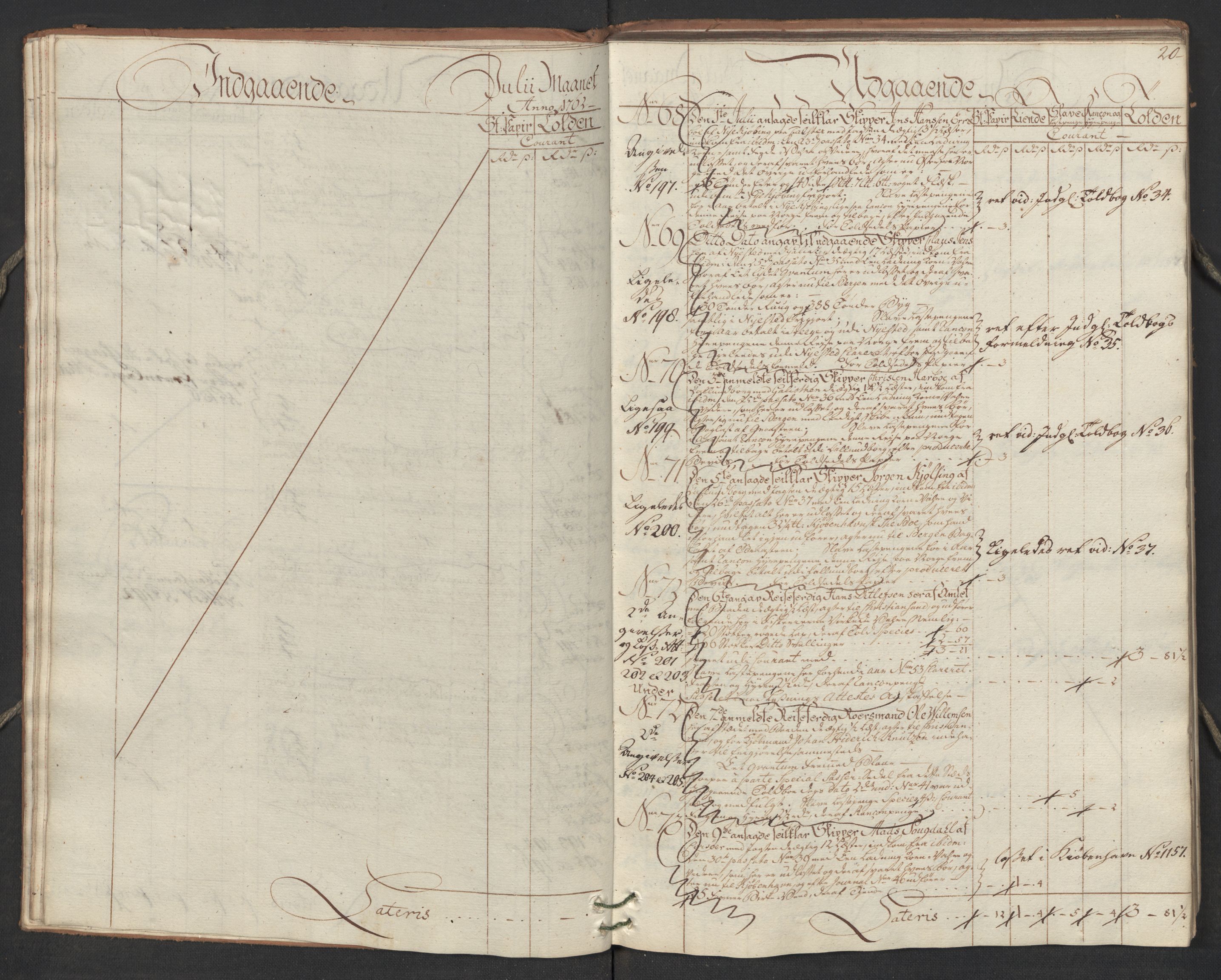 Generaltollkammeret, tollregnskaper, AV/RA-EA-5490/R17/L0023/0005: Tollregnskaper Mandal / Utgående hovedtollbok, 1762, p. 19b-20a