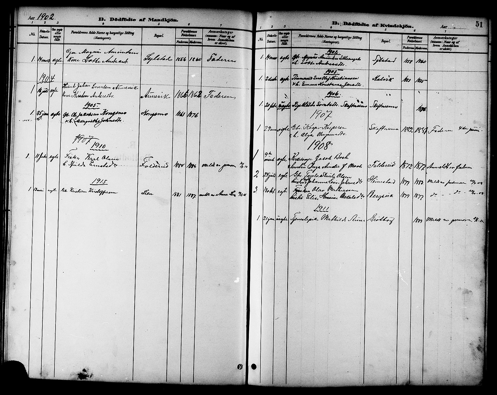 Ministerialprotokoller, klokkerbøker og fødselsregistre - Nord-Trøndelag, AV/SAT-A-1458/783/L0662: Parish register (copy) no. 783C02, 1894-1919, p. 51