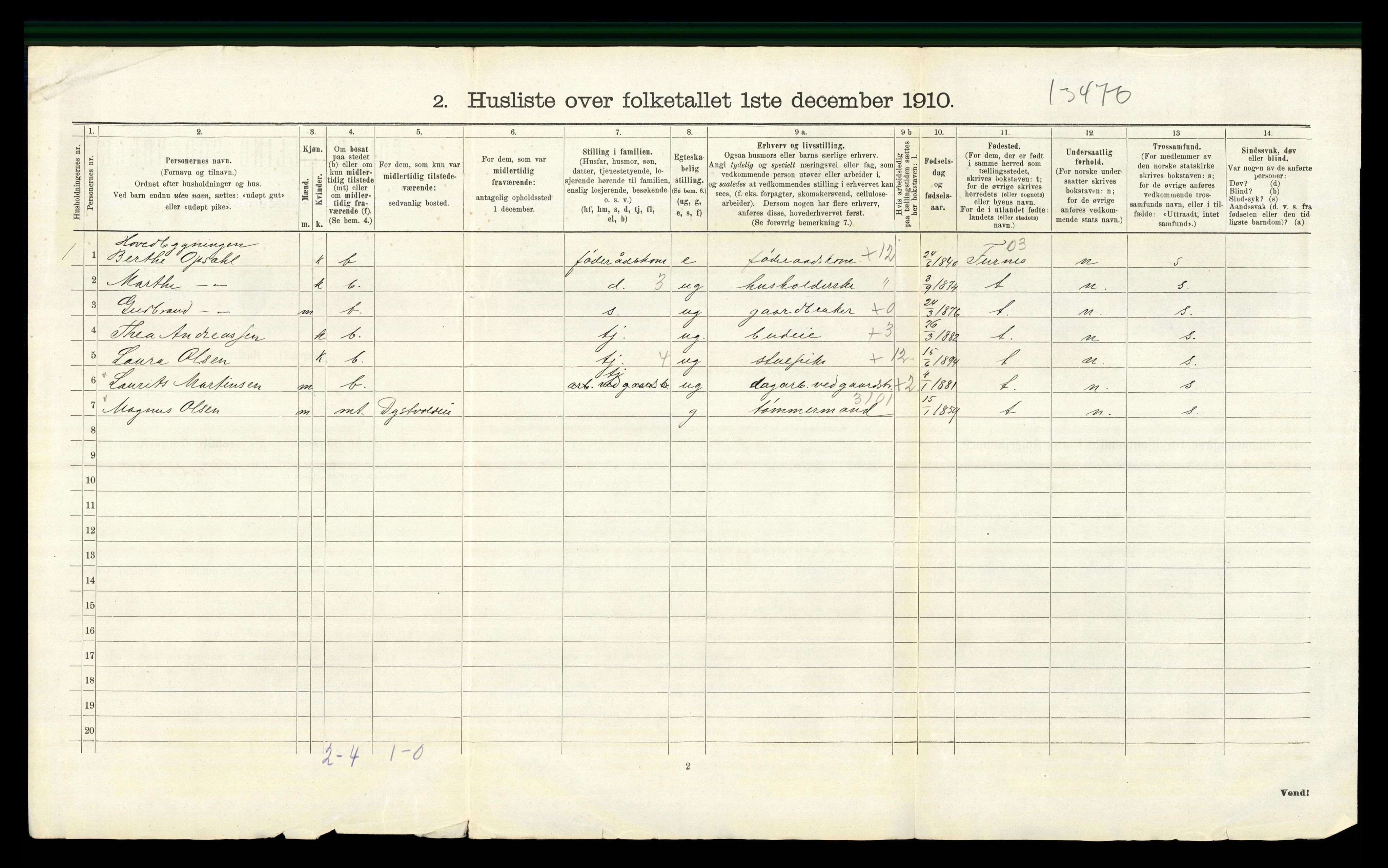 RA, 1910 census for Vang, 1910, p. 1406
