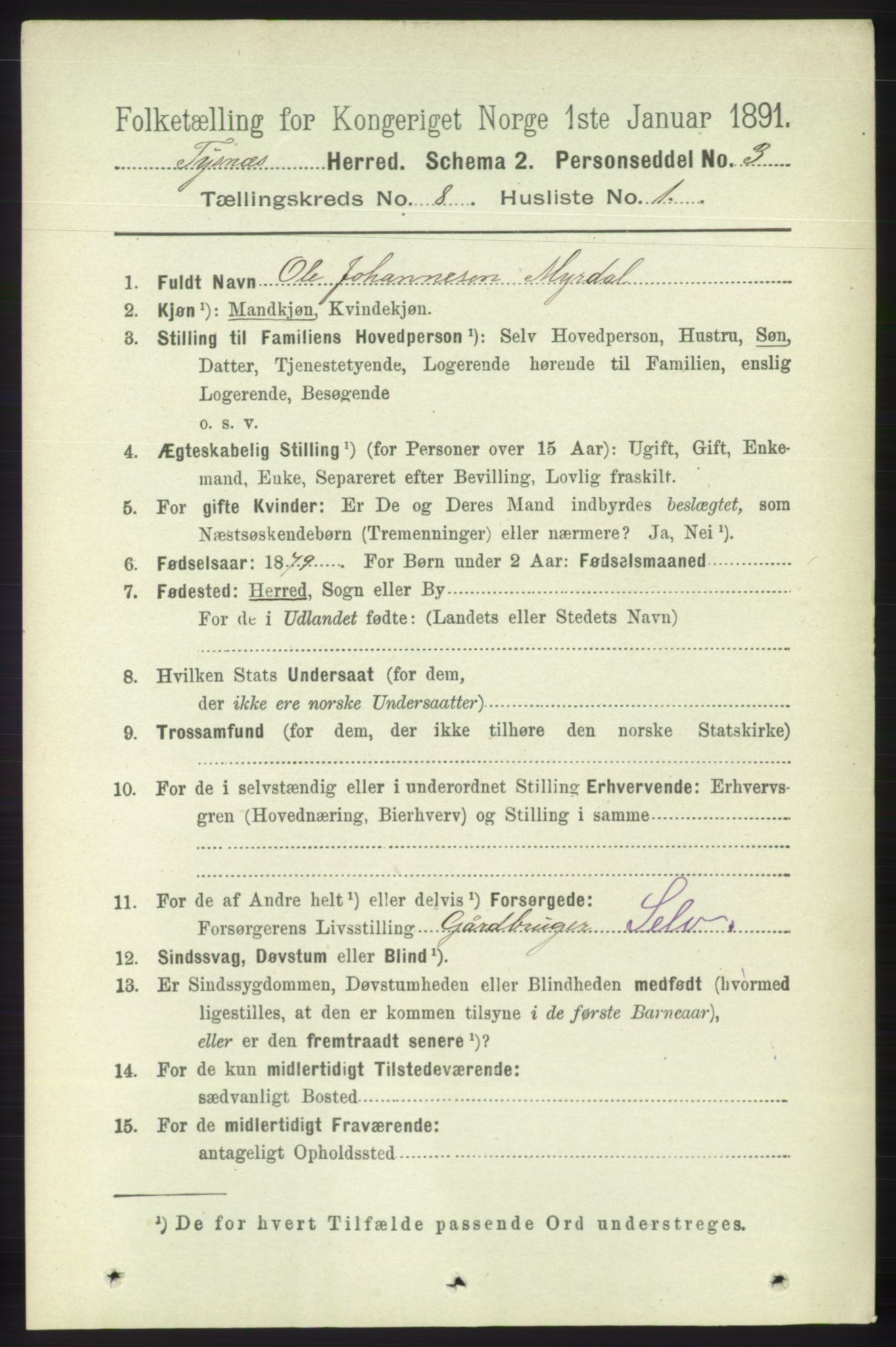 RA, 1891 census for 1223 Tysnes, 1891, p. 3660