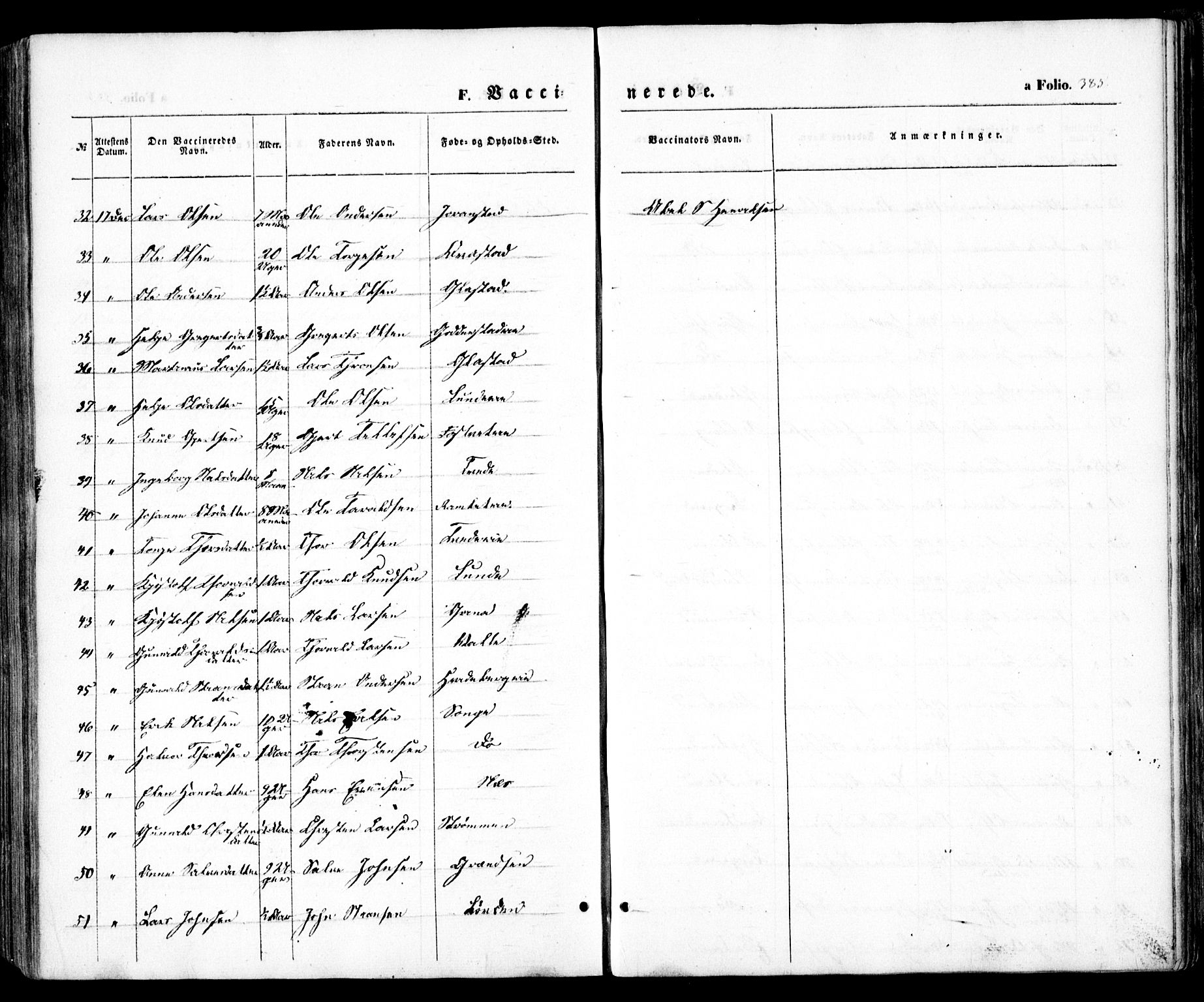 Holt sokneprestkontor, AV/SAK-1111-0021/F/Fa/L0008: Parish register (official) no. A 8, 1849-1860, p. 385