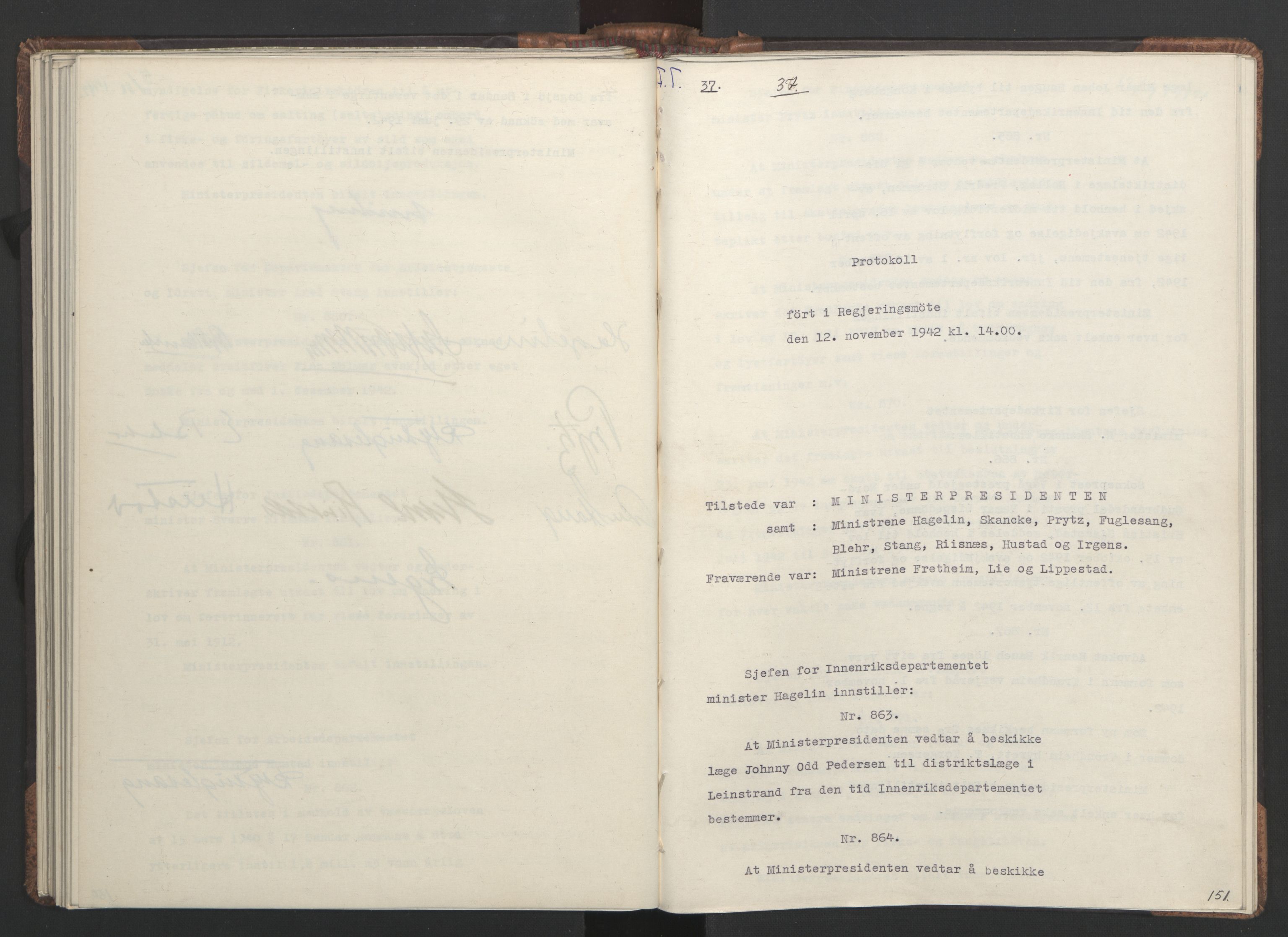 NS-administrasjonen 1940-1945 (Statsrådsekretariatet, de kommisariske statsråder mm), RA/S-4279/D/Da/L0001: Beslutninger og tillegg (1-952 og 1-32), 1942, p. 154