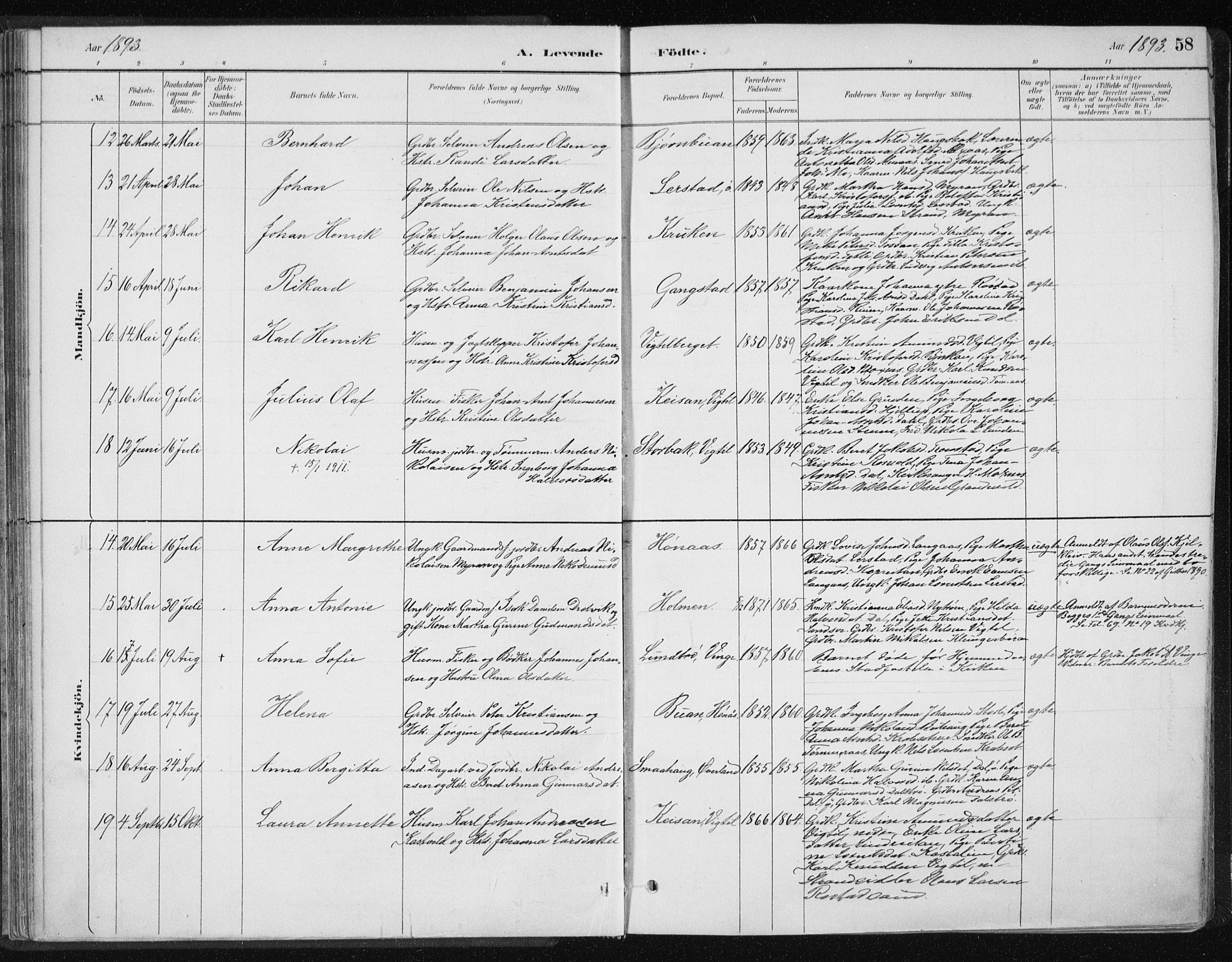 Ministerialprotokoller, klokkerbøker og fødselsregistre - Nord-Trøndelag, SAT/A-1458/701/L0010: Parish register (official) no. 701A10, 1883-1899, p. 58