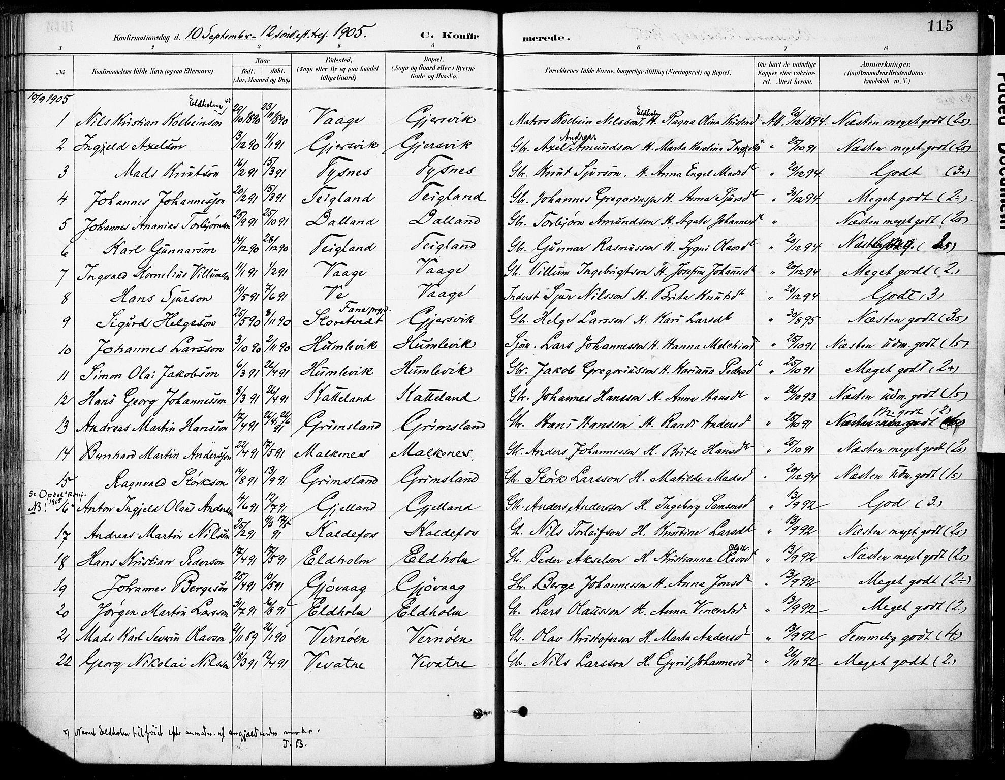 Tysnes sokneprestembete, SAB/A-78601/H/Haa: Parish register (official) no. B 1, 1887-1906, p. 115