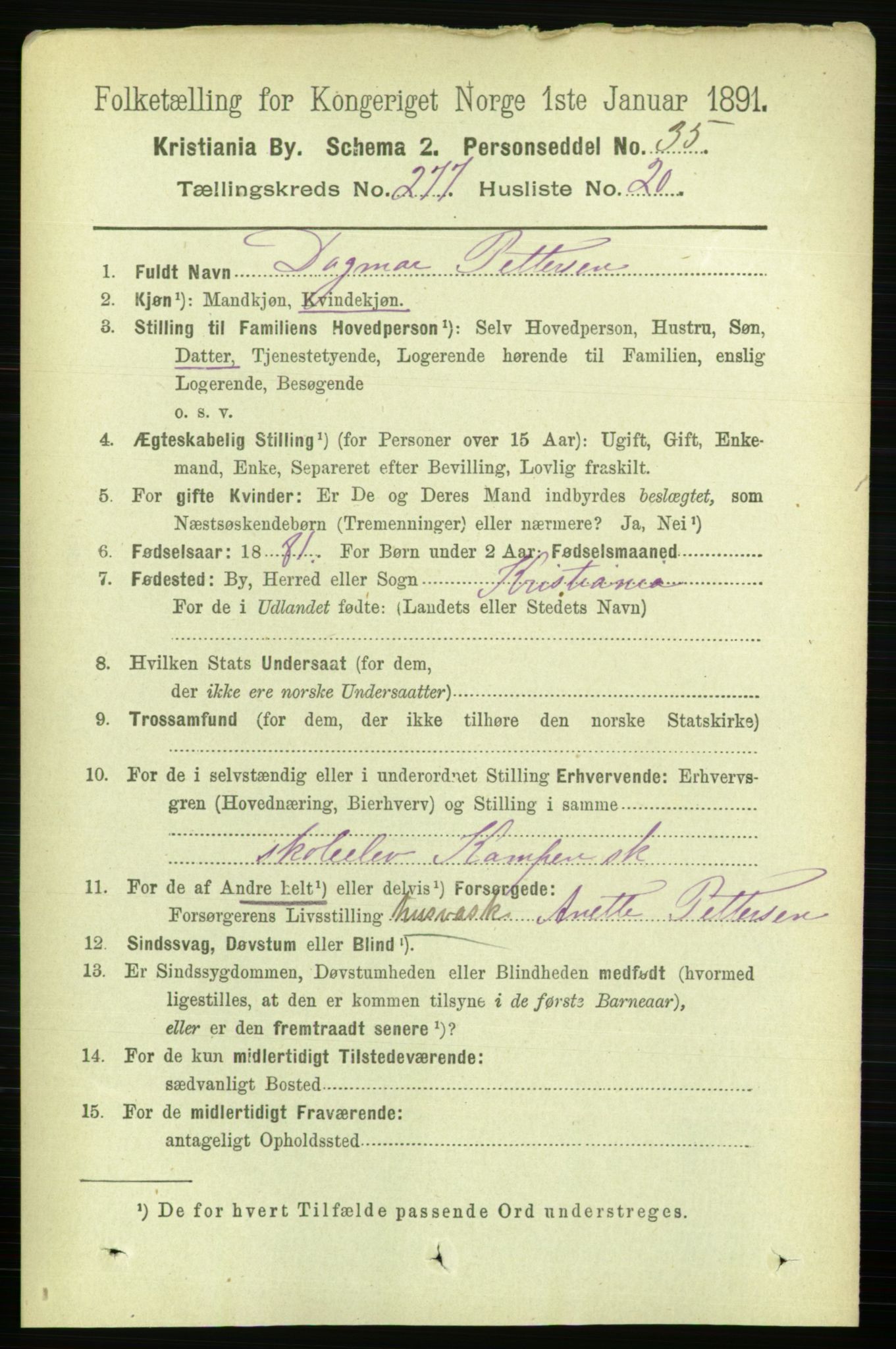 RA, 1891 census for 0301 Kristiania, 1891, p. 168525