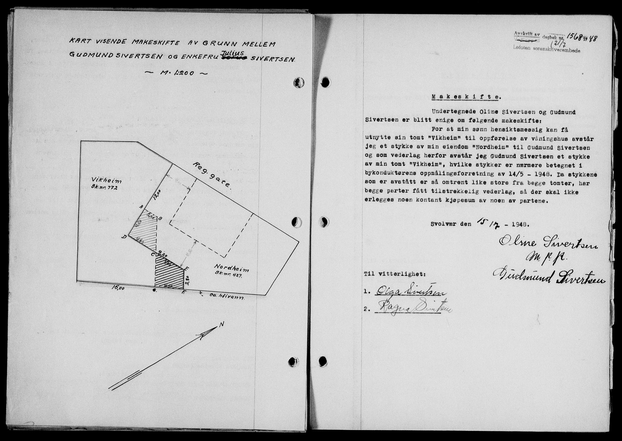 Lofoten sorenskriveri, SAT/A-0017/1/2/2C/L0018a: Mortgage book no. 18a, 1948-1948, Diary no: : 1568/1948