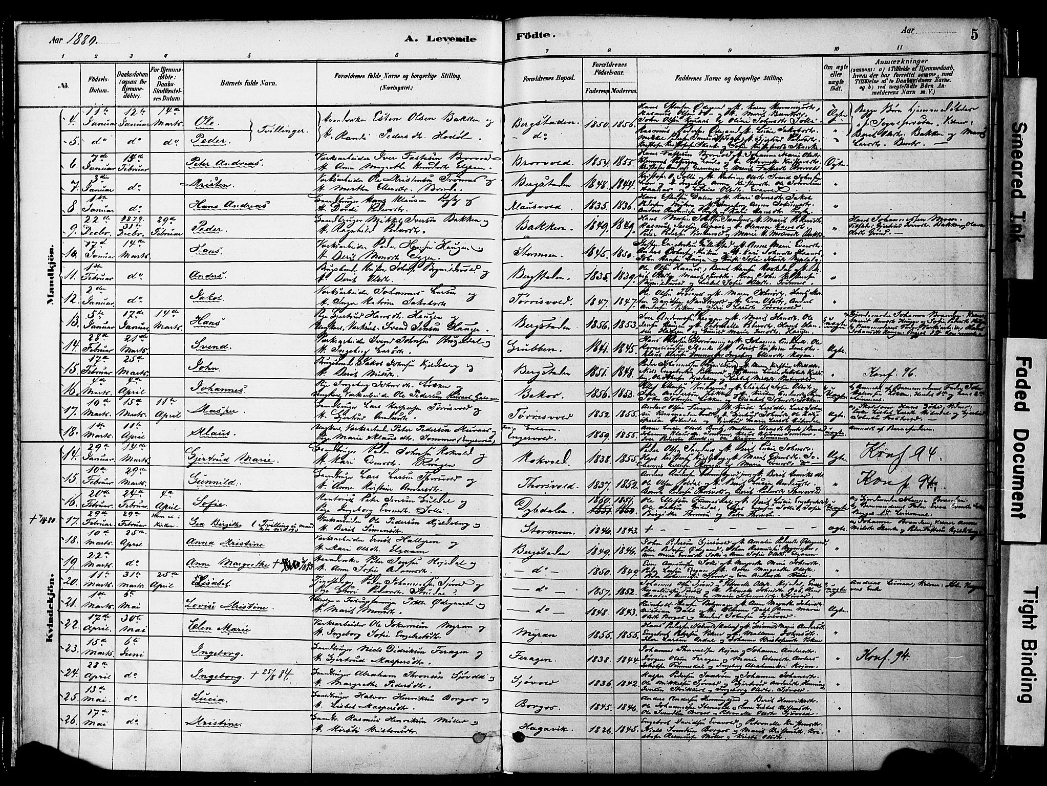 Ministerialprotokoller, klokkerbøker og fødselsregistre - Sør-Trøndelag, SAT/A-1456/681/L0933: Parish register (official) no. 681A11, 1879-1890, p. 5