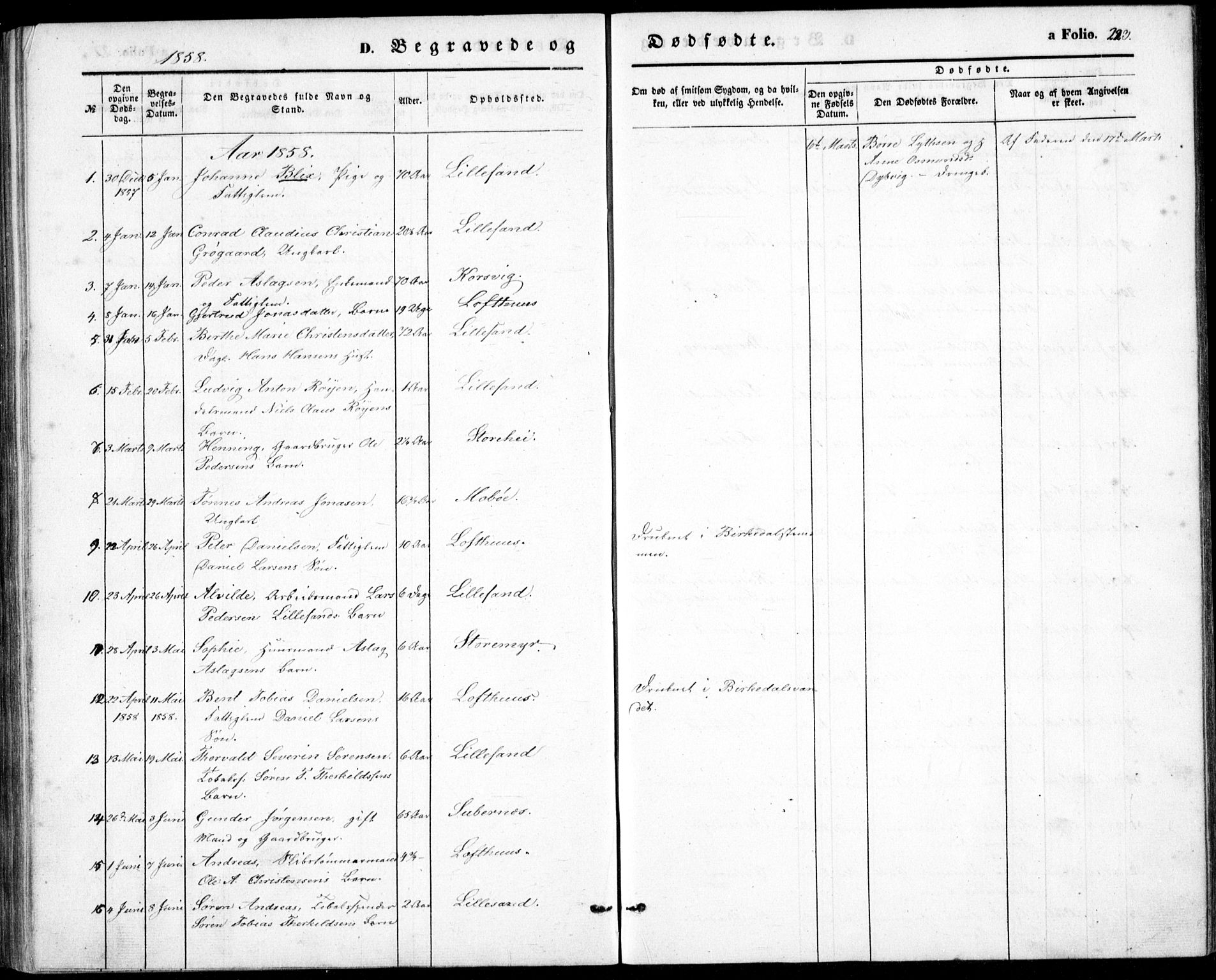 Vestre Moland sokneprestkontor, SAK/1111-0046/F/Fb/Fbb/L0003: Parish register (copy) no. B 3, 1851-1861, p. 223