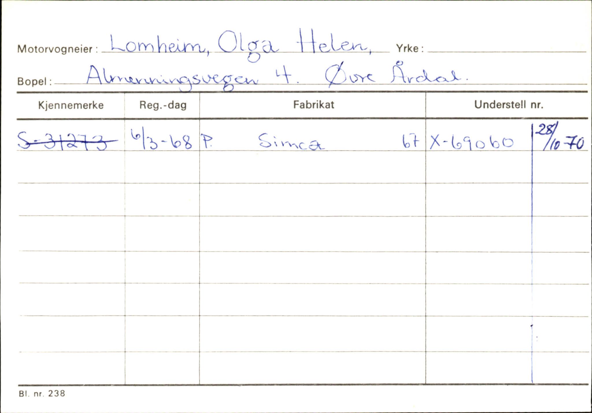 Statens vegvesen, Sogn og Fjordane vegkontor, AV/SAB-A-5301/4/F/L0145: Registerkort Vågsøy S-Å. Årdal I-P, 1945-1975, p. 1479