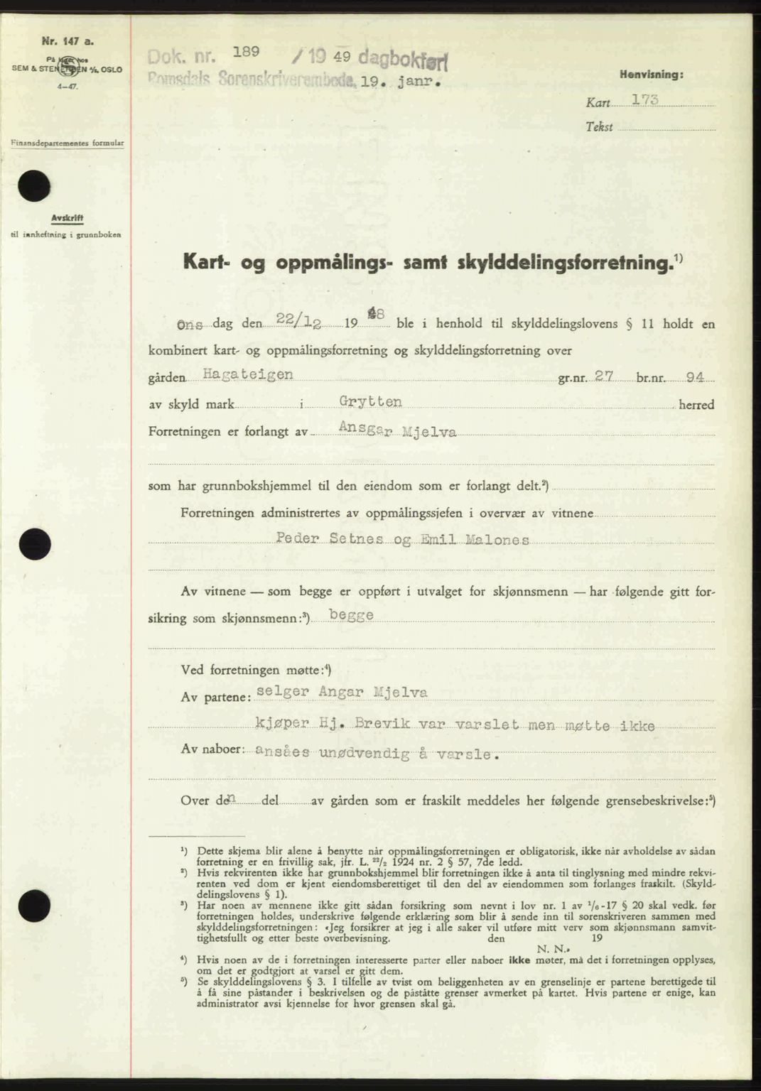 Romsdal sorenskriveri, AV/SAT-A-4149/1/2/2C: Mortgage book no. A28, 1948-1949, Diary no: : 189/1949