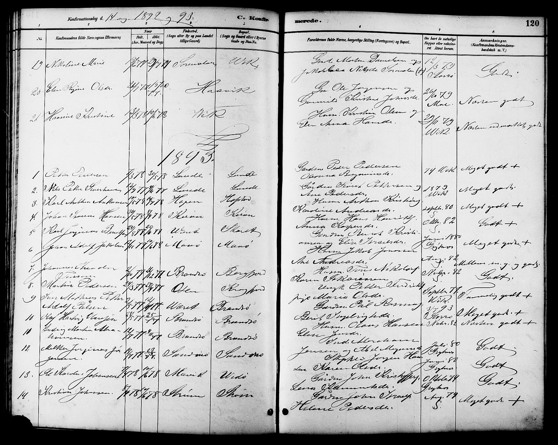 Ministerialprotokoller, klokkerbøker og fødselsregistre - Sør-Trøndelag, SAT/A-1456/657/L0716: Parish register (copy) no. 657C03, 1889-1904, p. 120