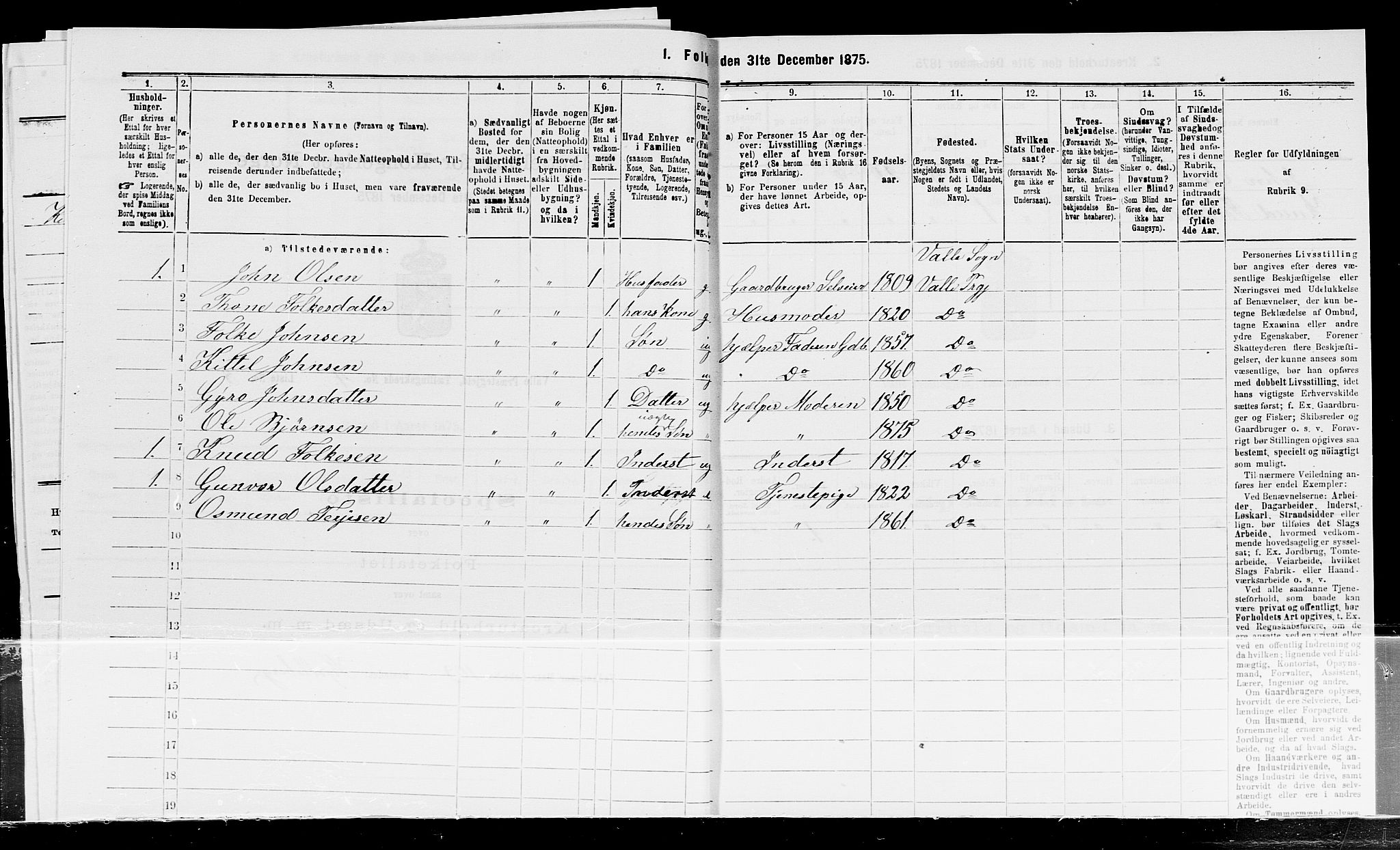 SAK, 1875 census for 0940P Valle, 1875, p. 372