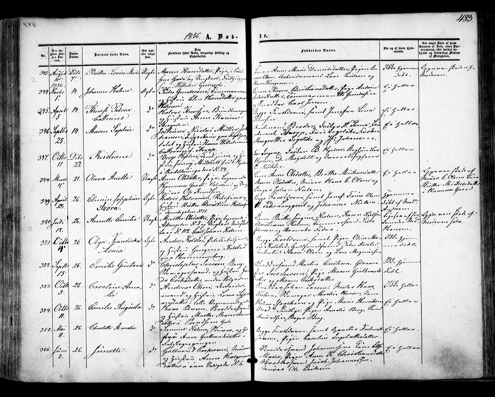 Oslo domkirke Kirkebøker, AV/SAO-A-10752/F/Fa/L0014: Parish register (official) no. 14, 1850-1857, p. 483