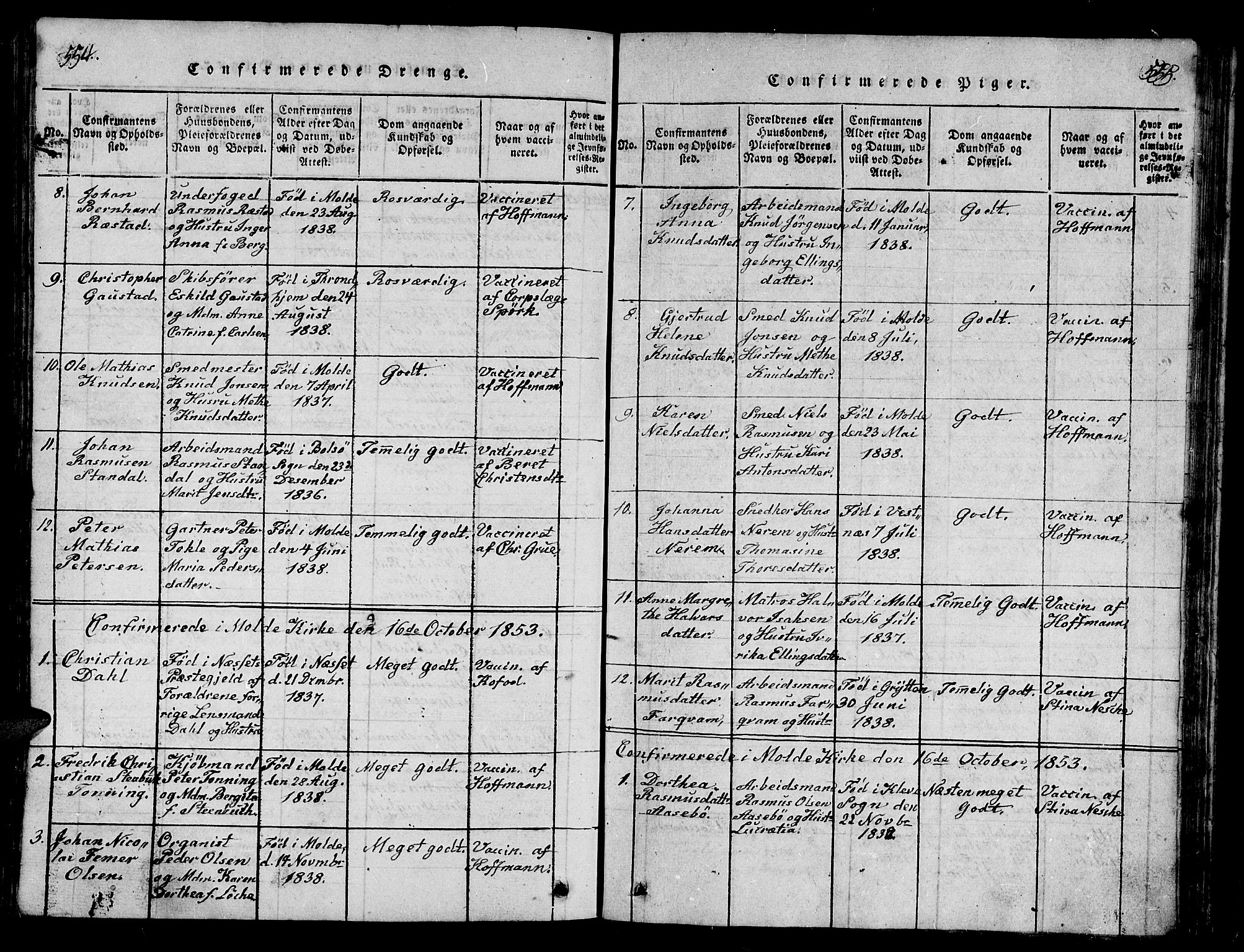 Ministerialprotokoller, klokkerbøker og fødselsregistre - Møre og Romsdal, SAT/A-1454/558/L0700: Parish register (copy) no. 558C01, 1818-1868, p. 554-555