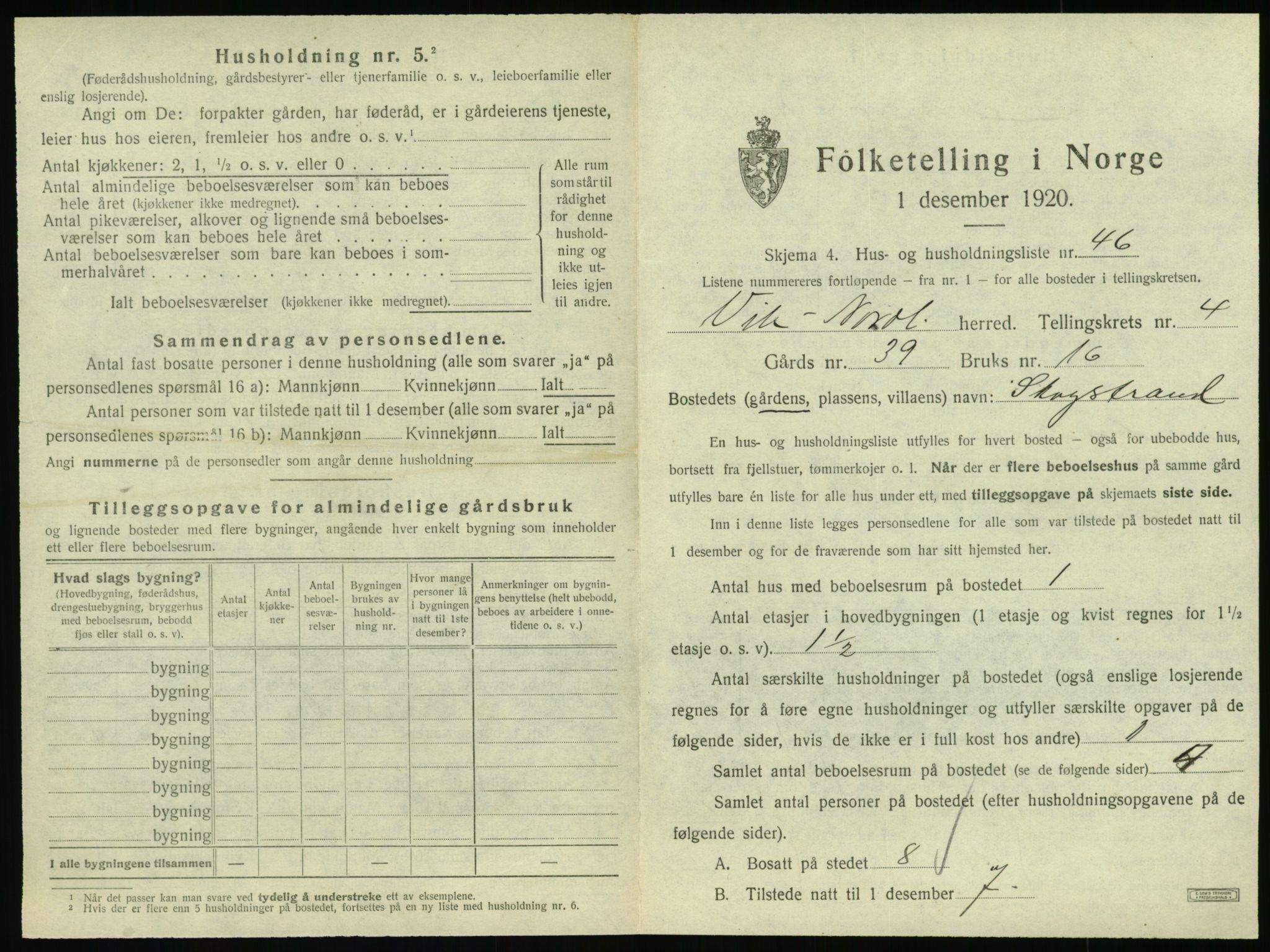 SAT, 1920 census for Vik, 1920, p. 341