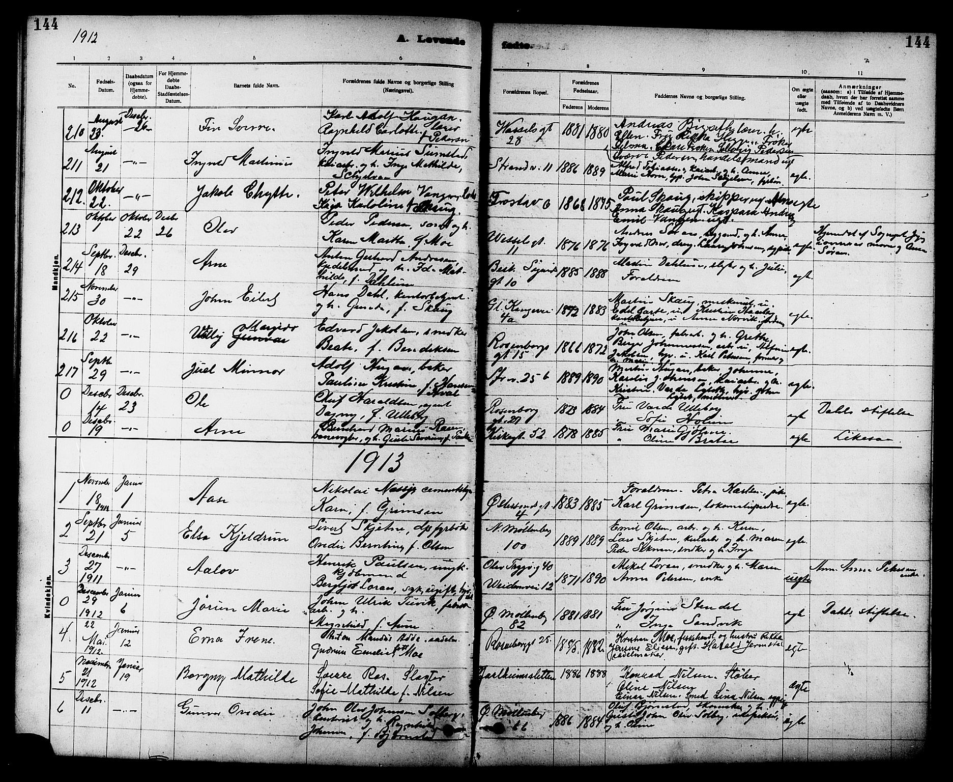 Ministerialprotokoller, klokkerbøker og fødselsregistre - Sør-Trøndelag, SAT/A-1456/605/L0254: Parish register (copy) no. 605C01, 1908-1916, p. 144