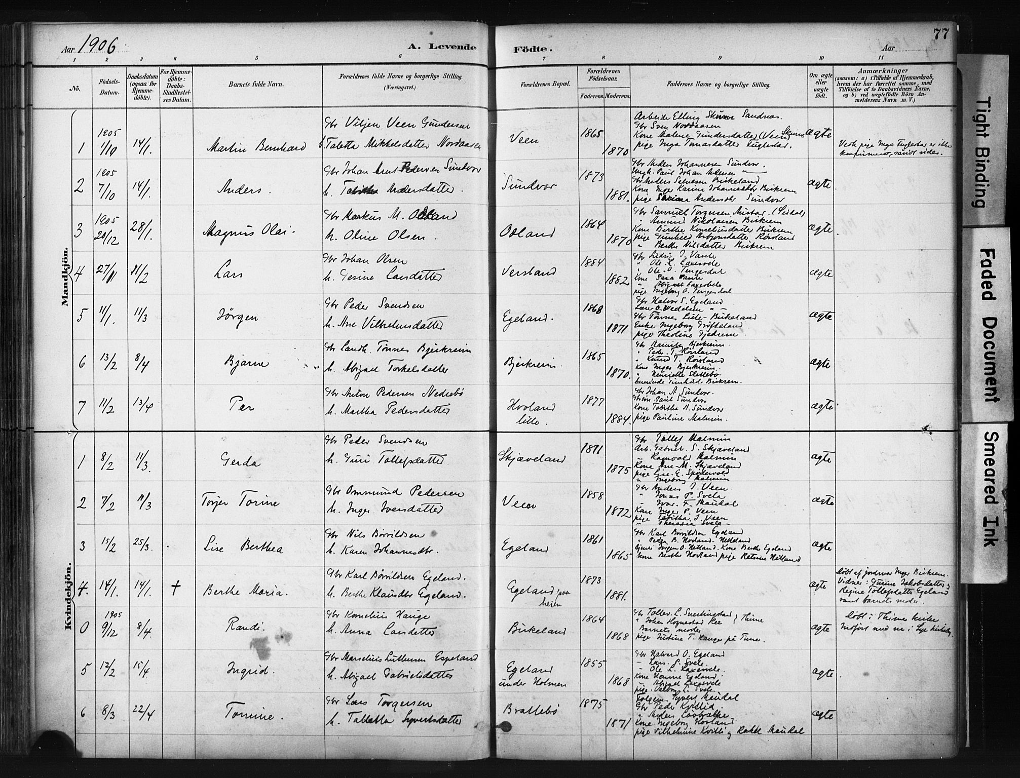 Helleland sokneprestkontor, AV/SAST-A-101810: Parish register (official) no. A 9, 1887-1908, p. 77