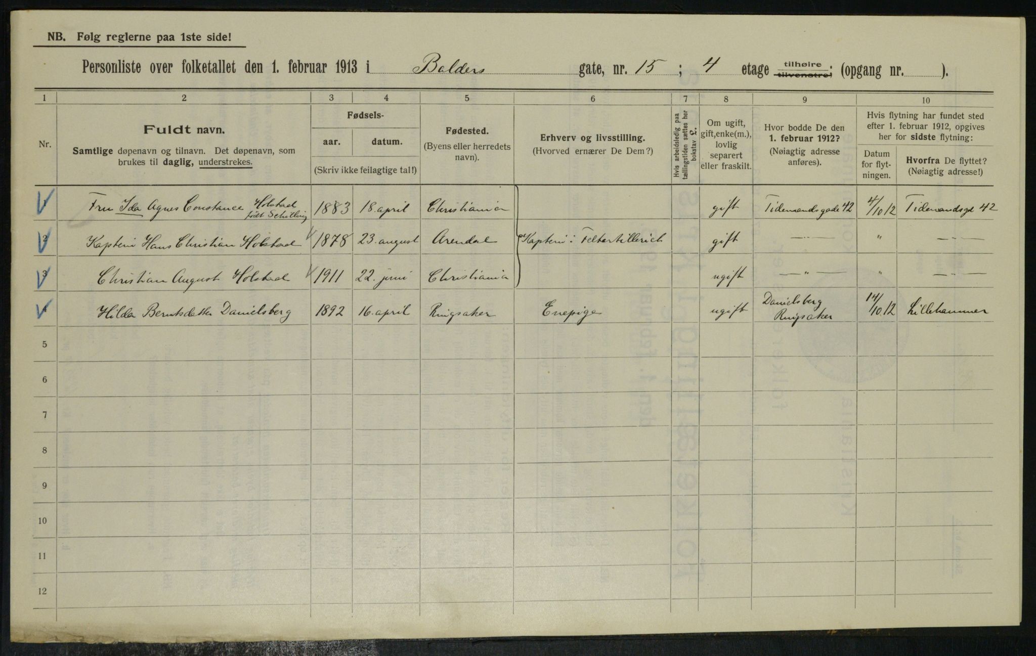 OBA, Municipal Census 1913 for Kristiania, 1913, p. 3188