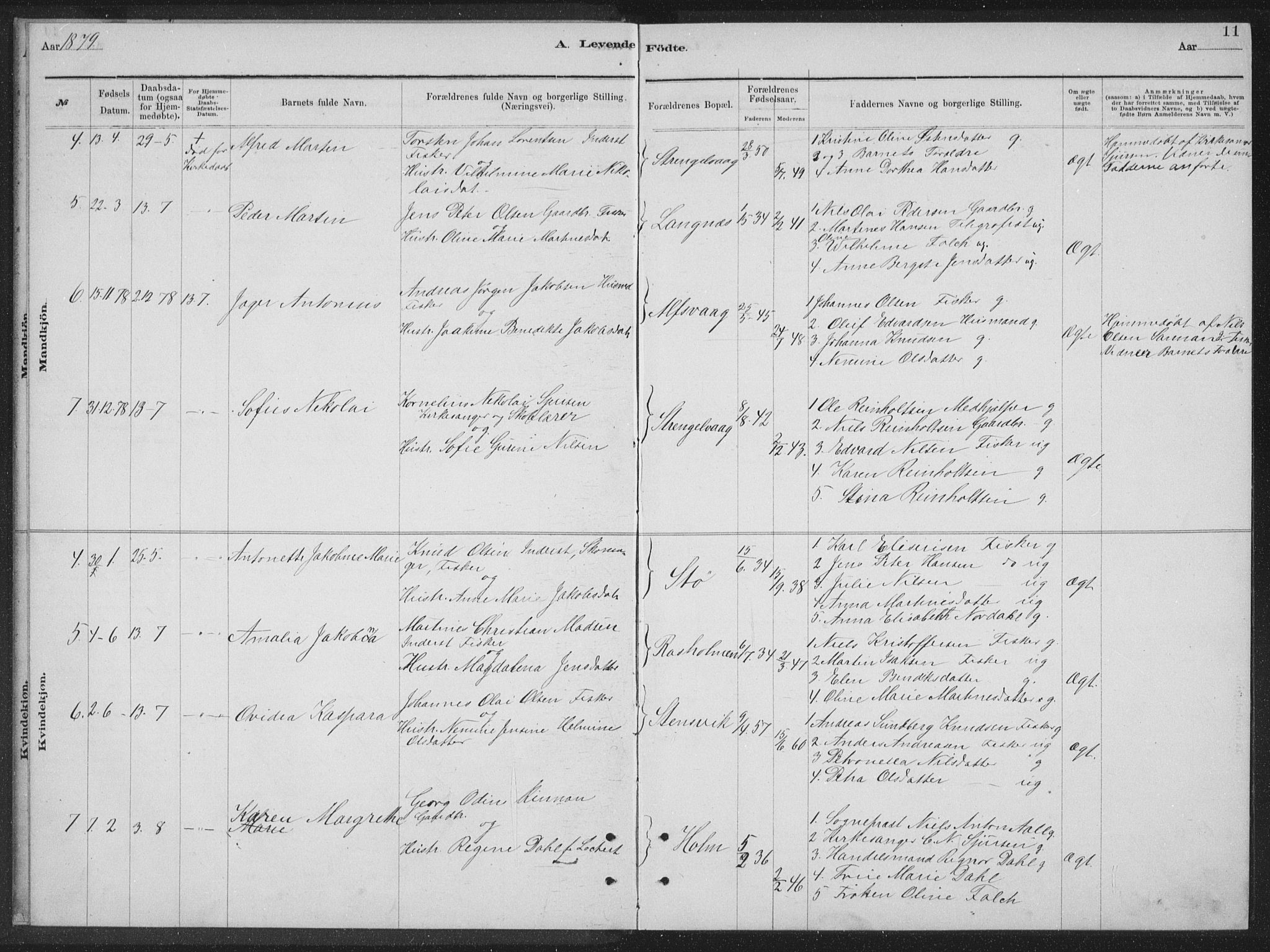 Ministerialprotokoller, klokkerbøker og fødselsregistre - Nordland, AV/SAT-A-1459/894/L1359: Parish register (copy) no. 894C02, 1877-1884, p. 11