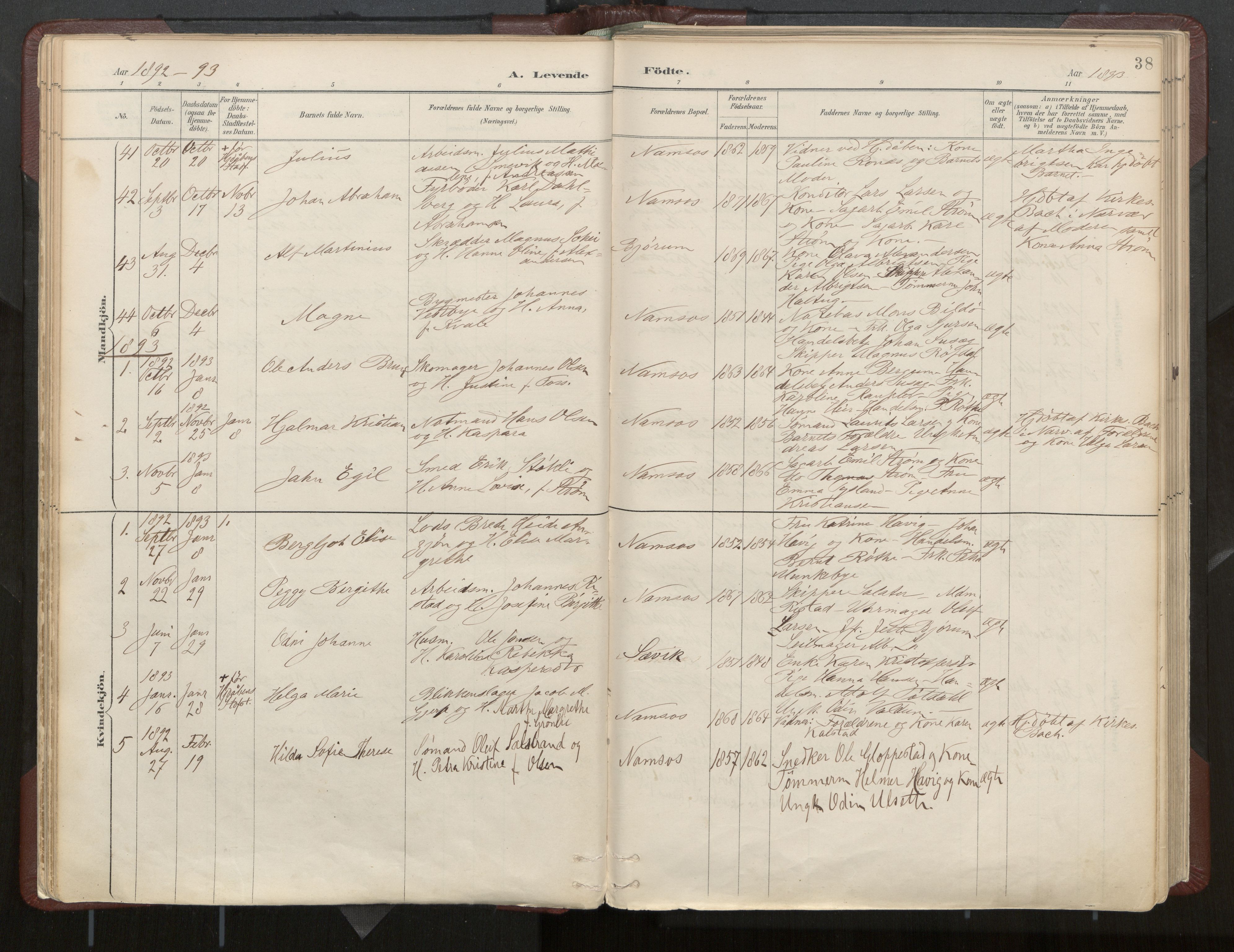 Ministerialprotokoller, klokkerbøker og fødselsregistre - Nord-Trøndelag, AV/SAT-A-1458/768/L0574: Parish register (official) no. 768A08, 1887-1927, p. 38