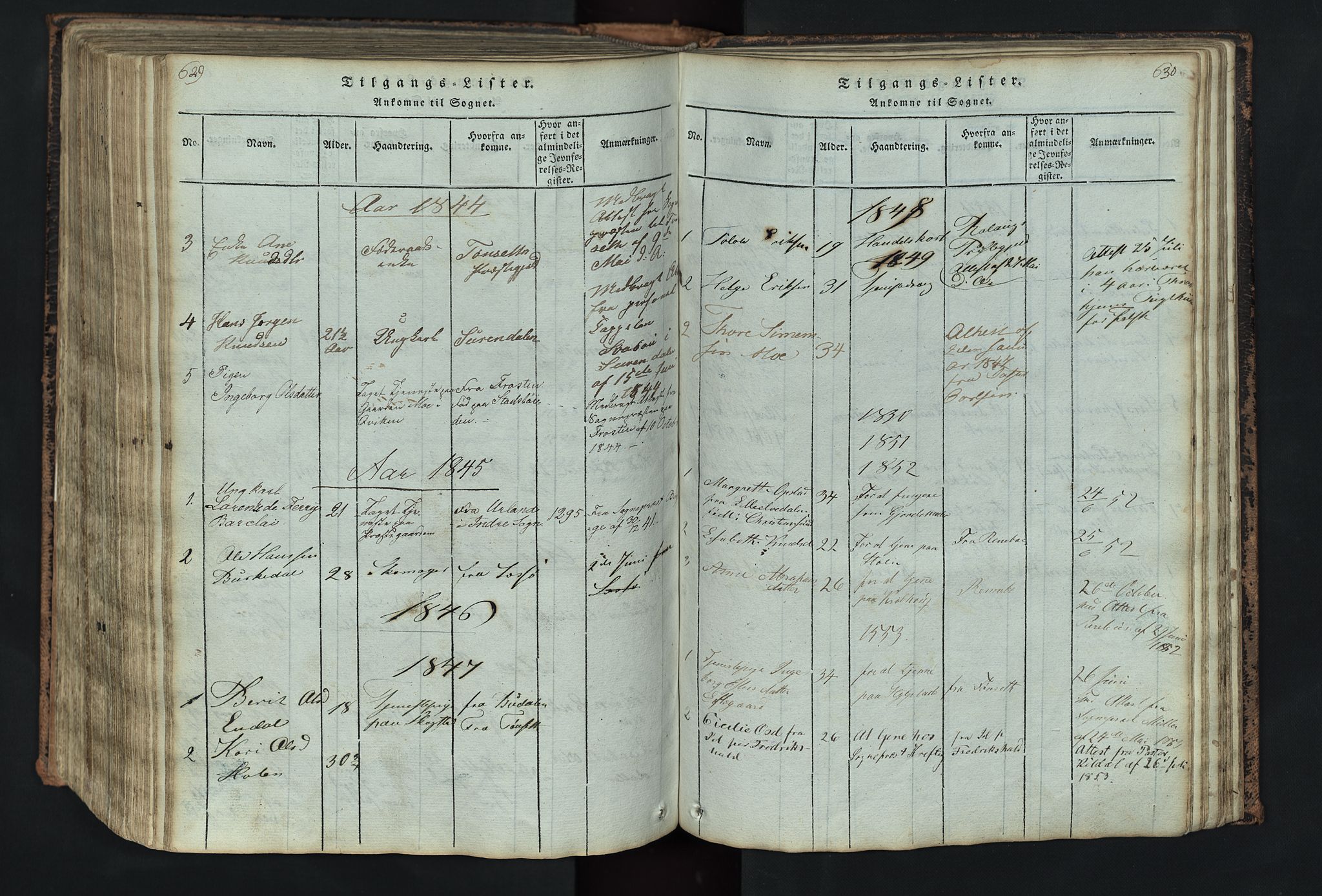Kvikne prestekontor, SAH/PREST-064/H/Ha/Hab/L0001: Parish register (copy) no. 1, 1815-1895, p. 629-630