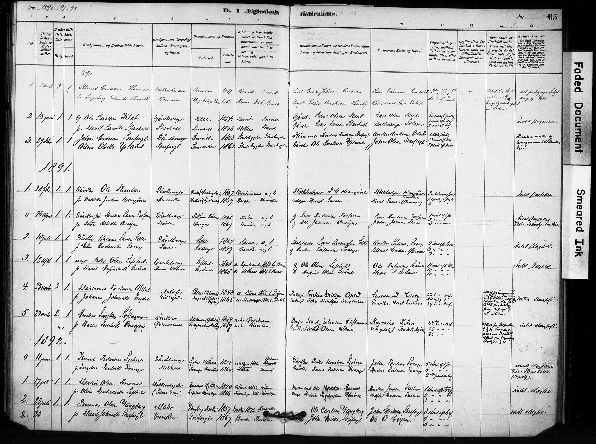 Ministerialprotokoller, klokkerbøker og fødselsregistre - Sør-Trøndelag, SAT/A-1456/666/L0786: Parish register (official) no. 666A04, 1878-1895, p. 65