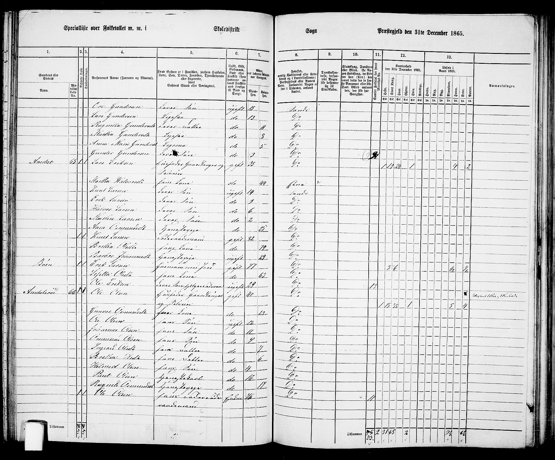 RA, 1865 census for Sand, 1865, p. 91