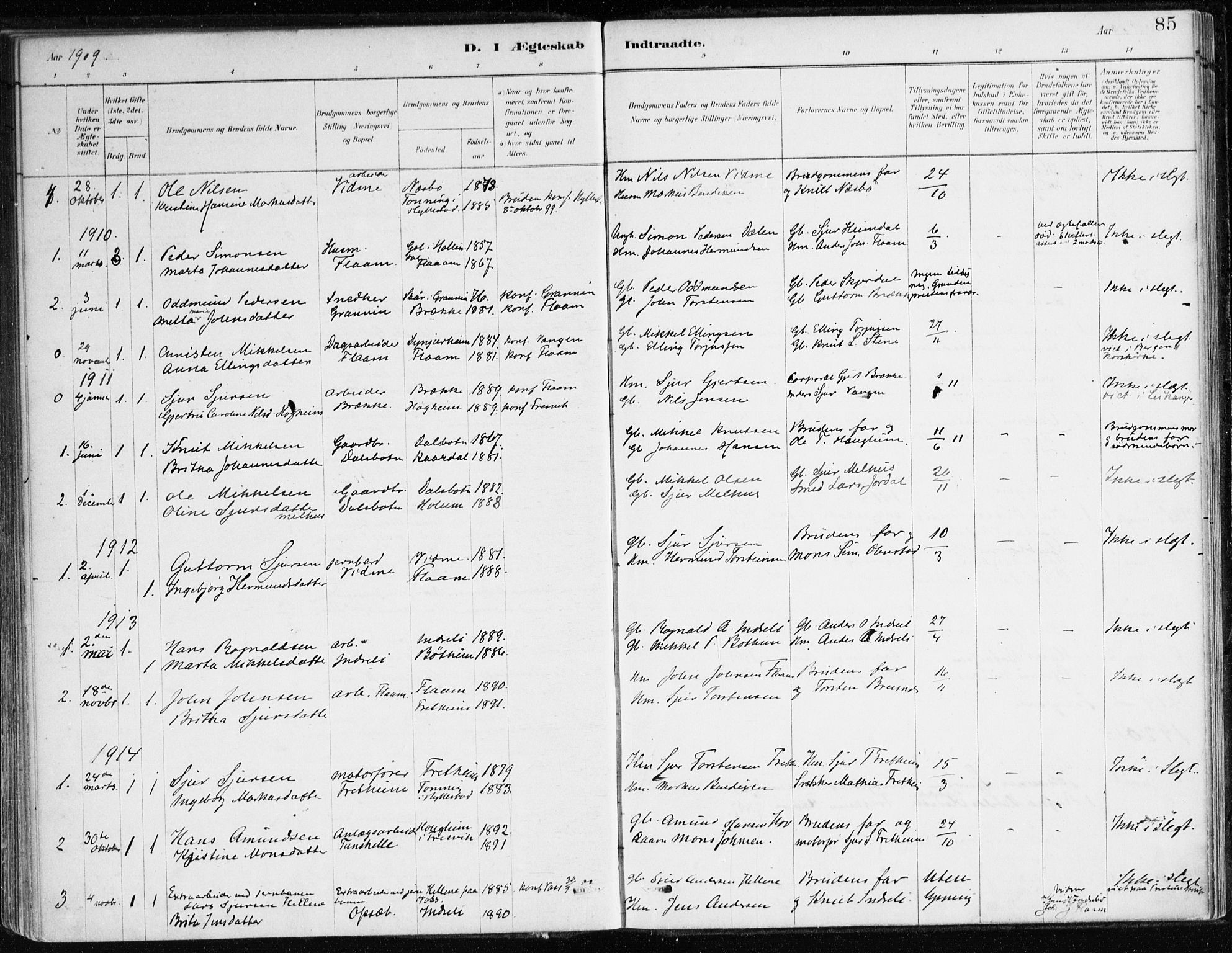 Aurland sokneprestembete, SAB/A-99937/H/Ha/Hac/L0001: Parish register (official) no. C 1, 1880-1921, p. 85