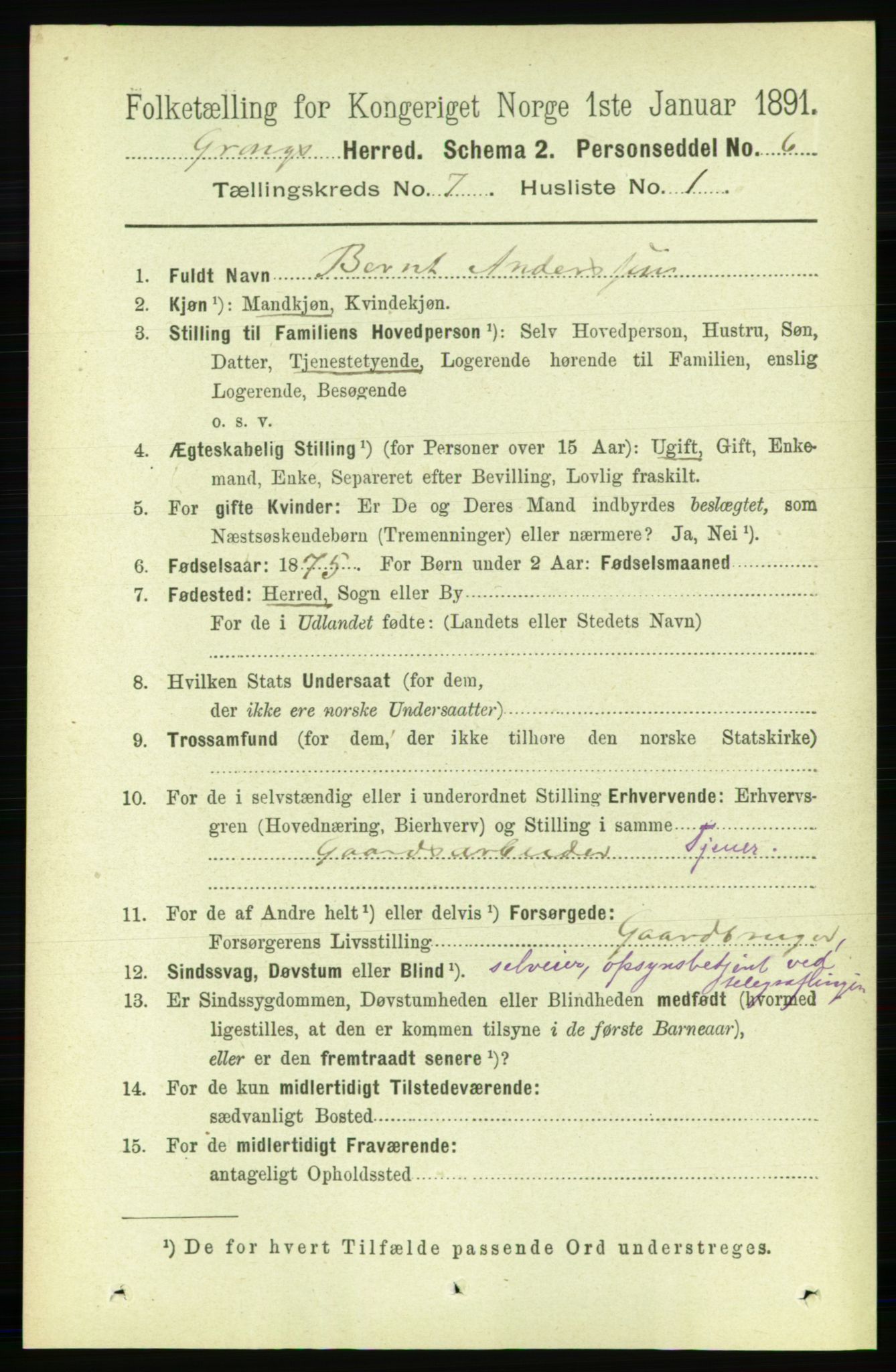 RA, 1891 census for 1742 Grong, 1891, p. 2585