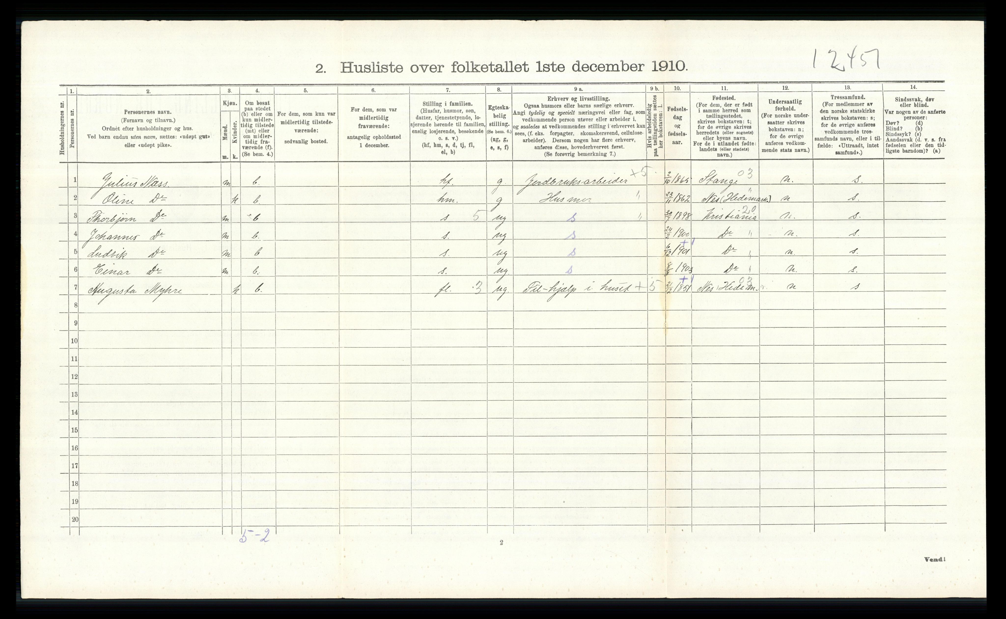 RA, 1910 census for Vang, 1910, p. 972