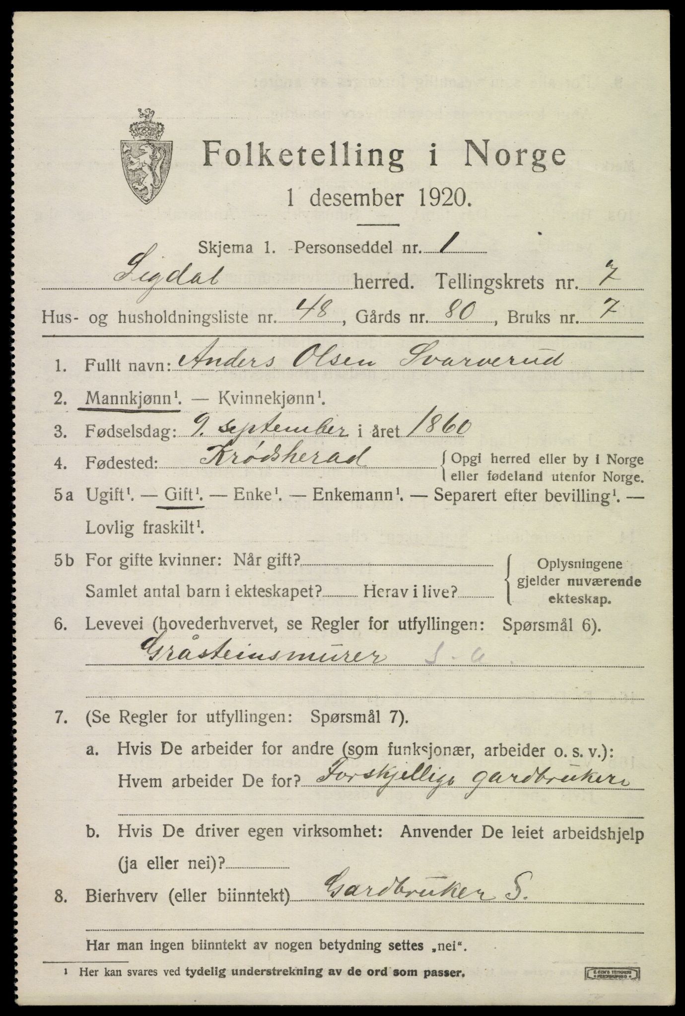 SAKO, 1920 census for Sigdal, 1920, p. 5986