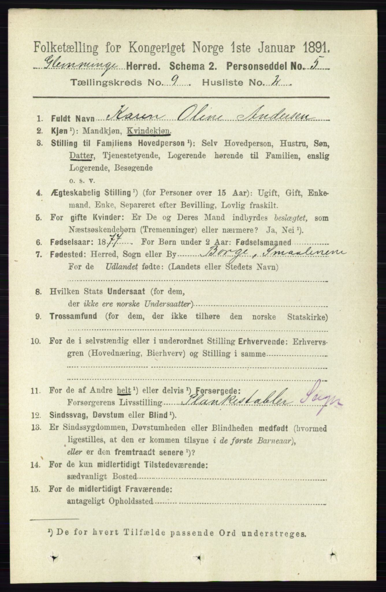 RA, 1891 census for 0132 Glemmen, 1891, p. 9593