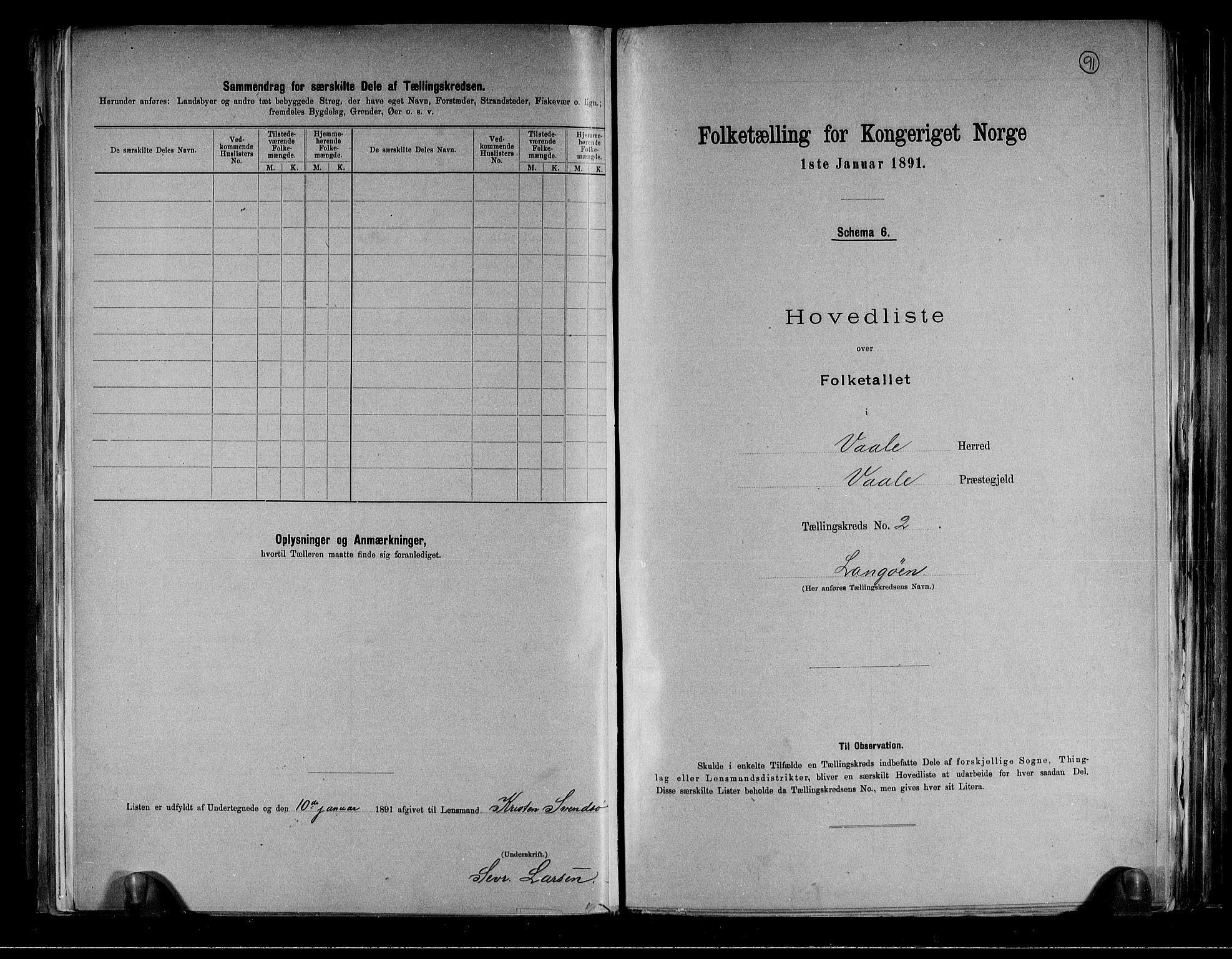 RA, 1891 census for 0716 Våle, 1891, p. 6