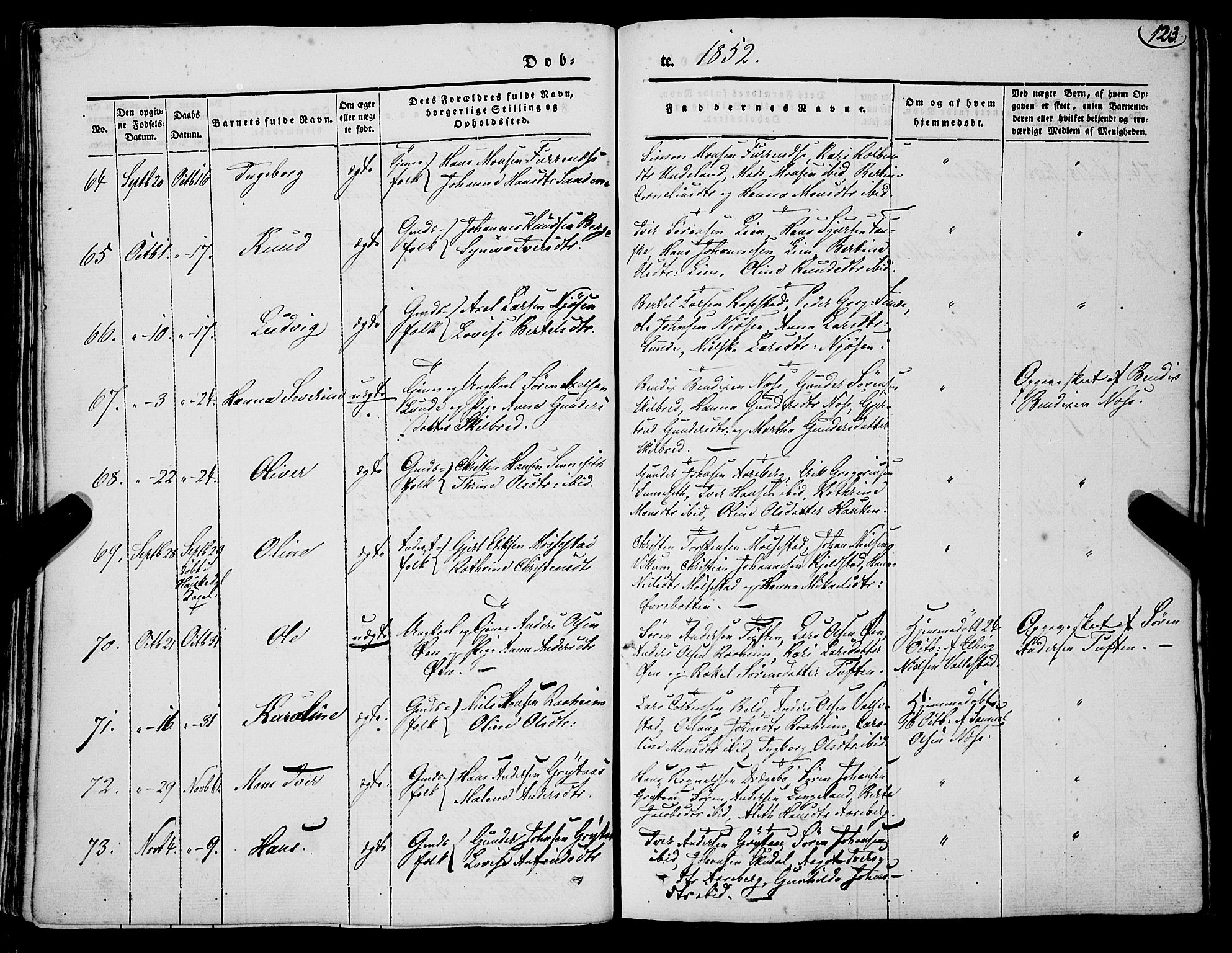 Gaular sokneprestembete, SAB/A-80001/H/Haa: Parish register (official) no. A 4I, 1840-1859, p. 123