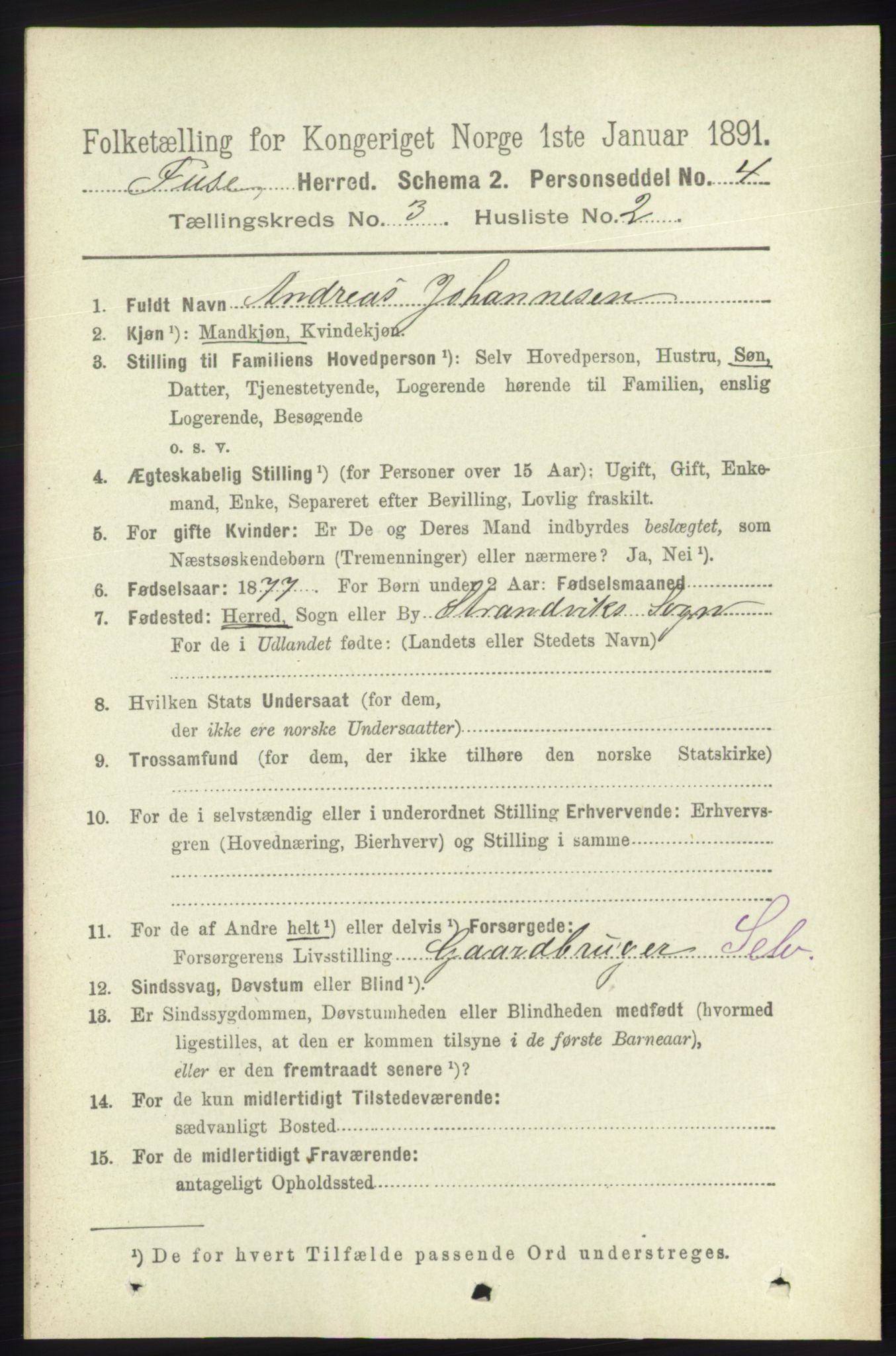 RA, 1891 census for 1241 Fusa, 1891, p. 527