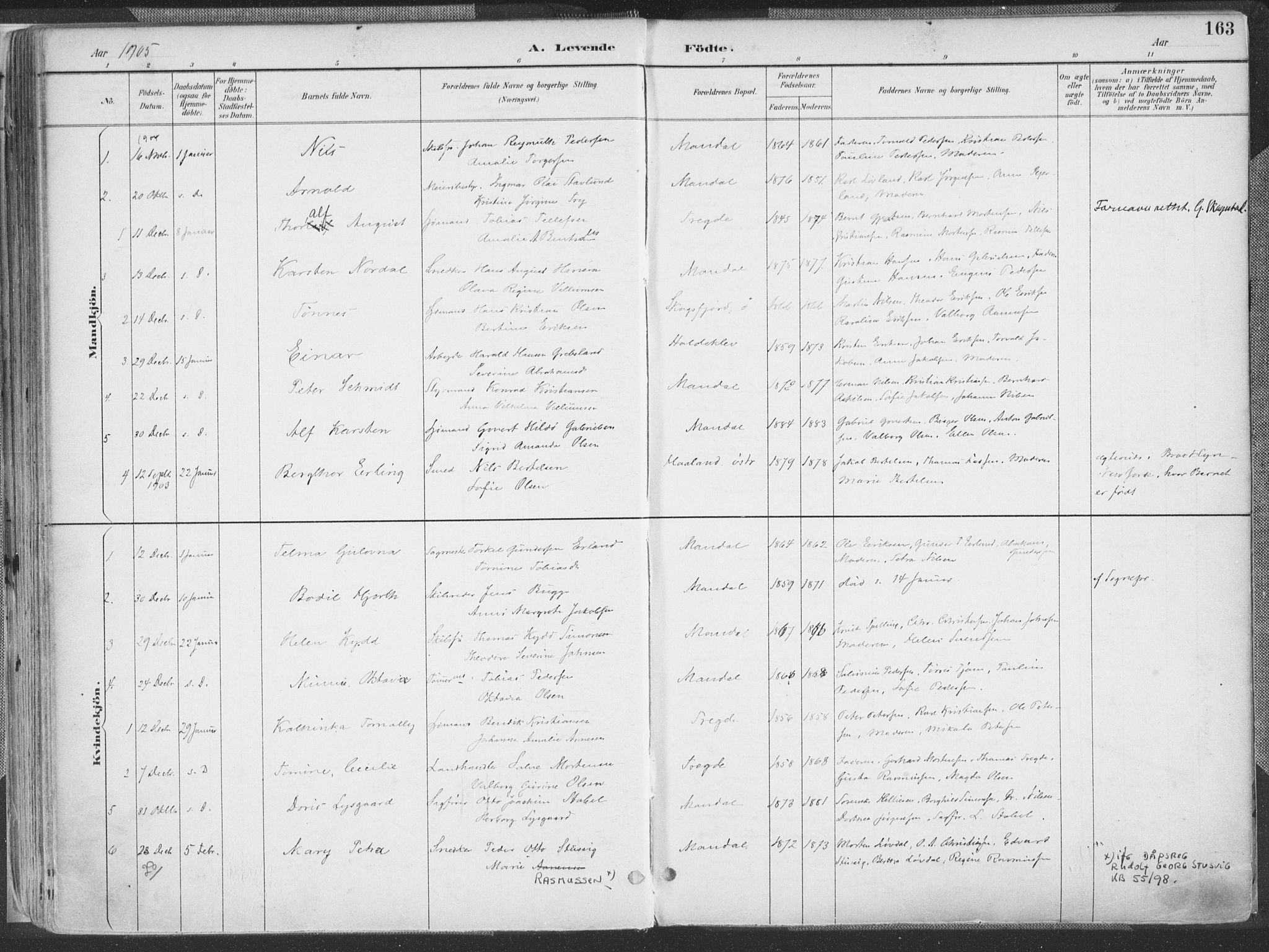 Mandal sokneprestkontor, SAK/1111-0030/F/Fa/Faa/L0018: Parish register (official) no. A 18, 1890-1905, p. 163