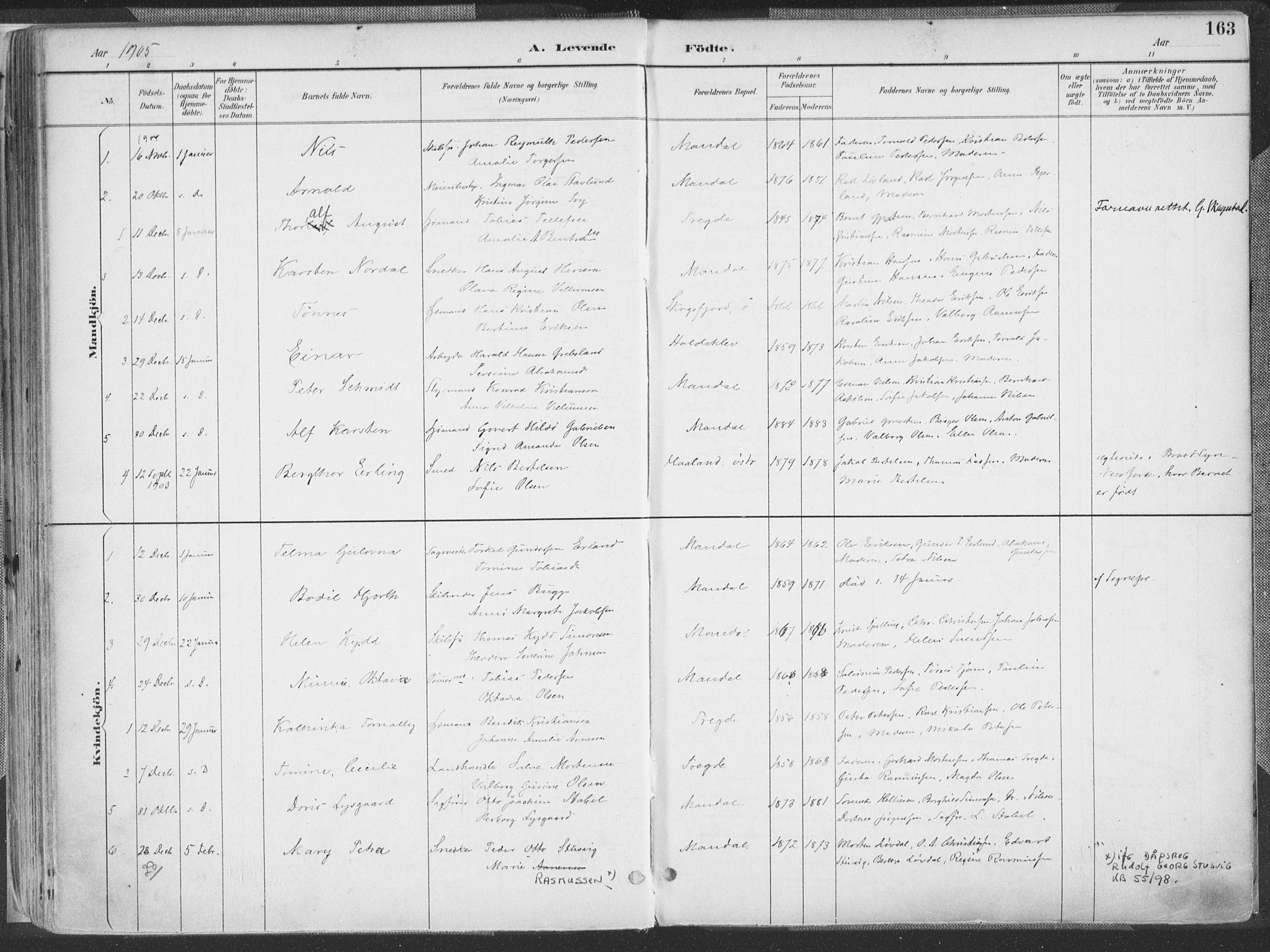 Mandal sokneprestkontor, AV/SAK-1111-0030/F/Fa/Faa/L0018: Parish register (official) no. A 18, 1890-1905, p. 163