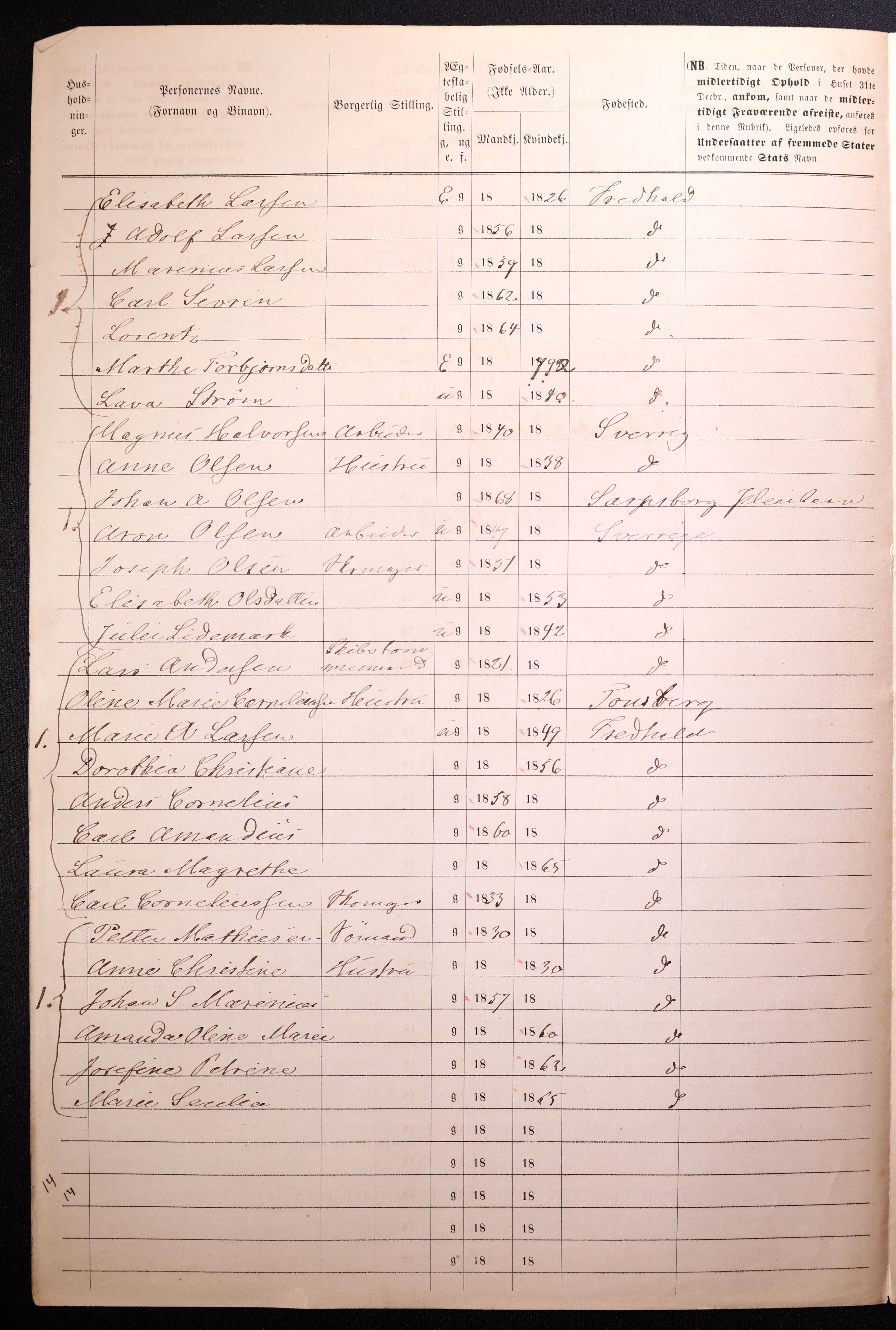 RA, 1870 census for 0101 Fredrikshald, 1870, p. 392