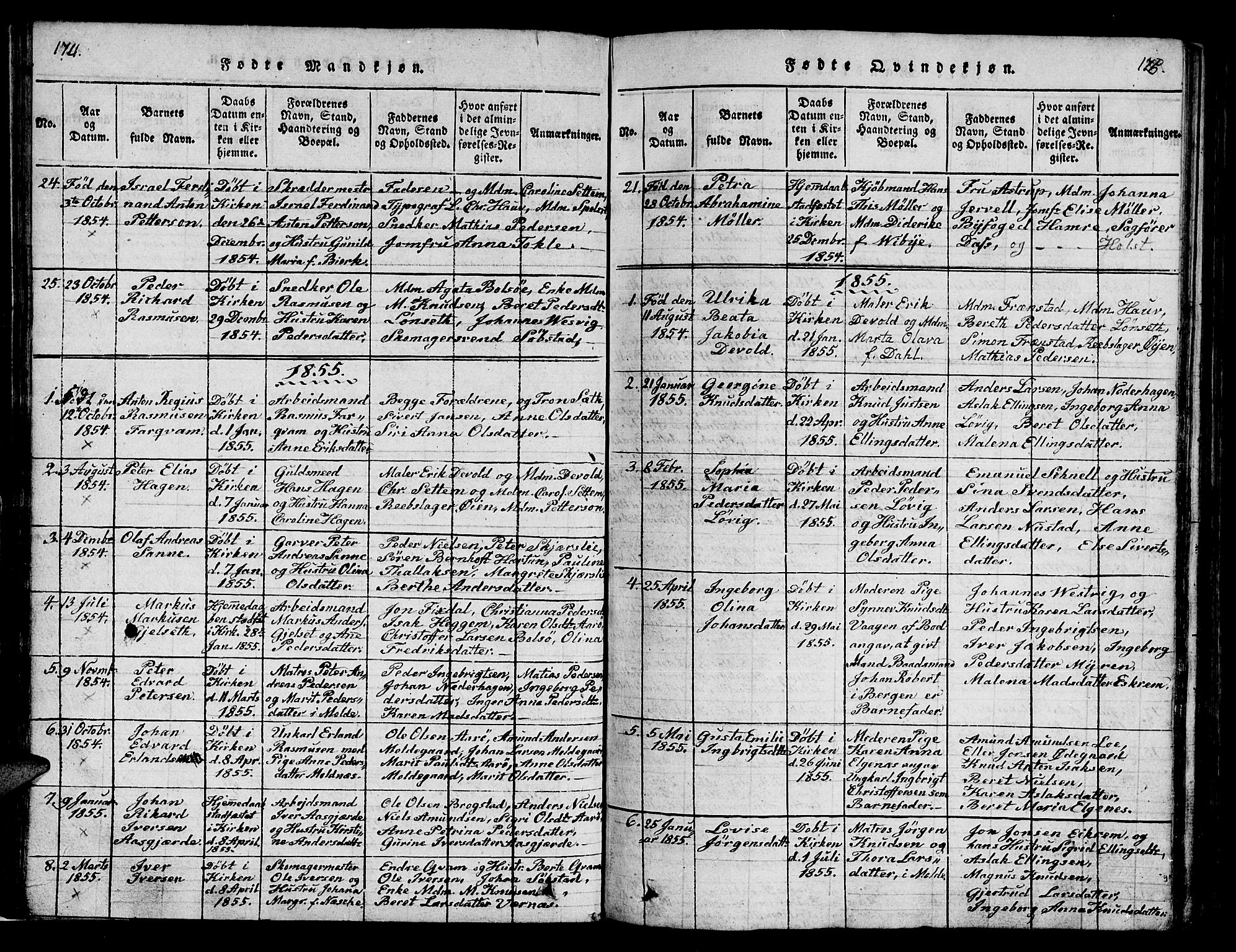 Ministerialprotokoller, klokkerbøker og fødselsregistre - Møre og Romsdal, SAT/A-1454/558/L0700: Parish register (copy) no. 558C01, 1818-1868, p. 174-175