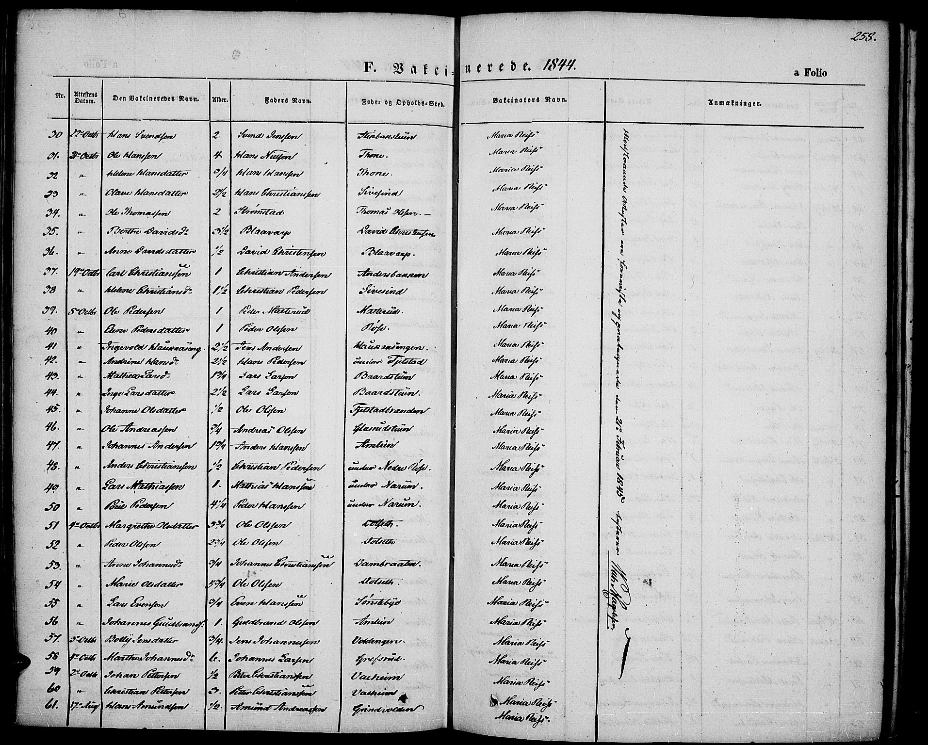 Vestre Toten prestekontor, SAH/PREST-108/H/Ha/Haa/L0004: Parish register (official) no. 4, 1844-1849, p. 258