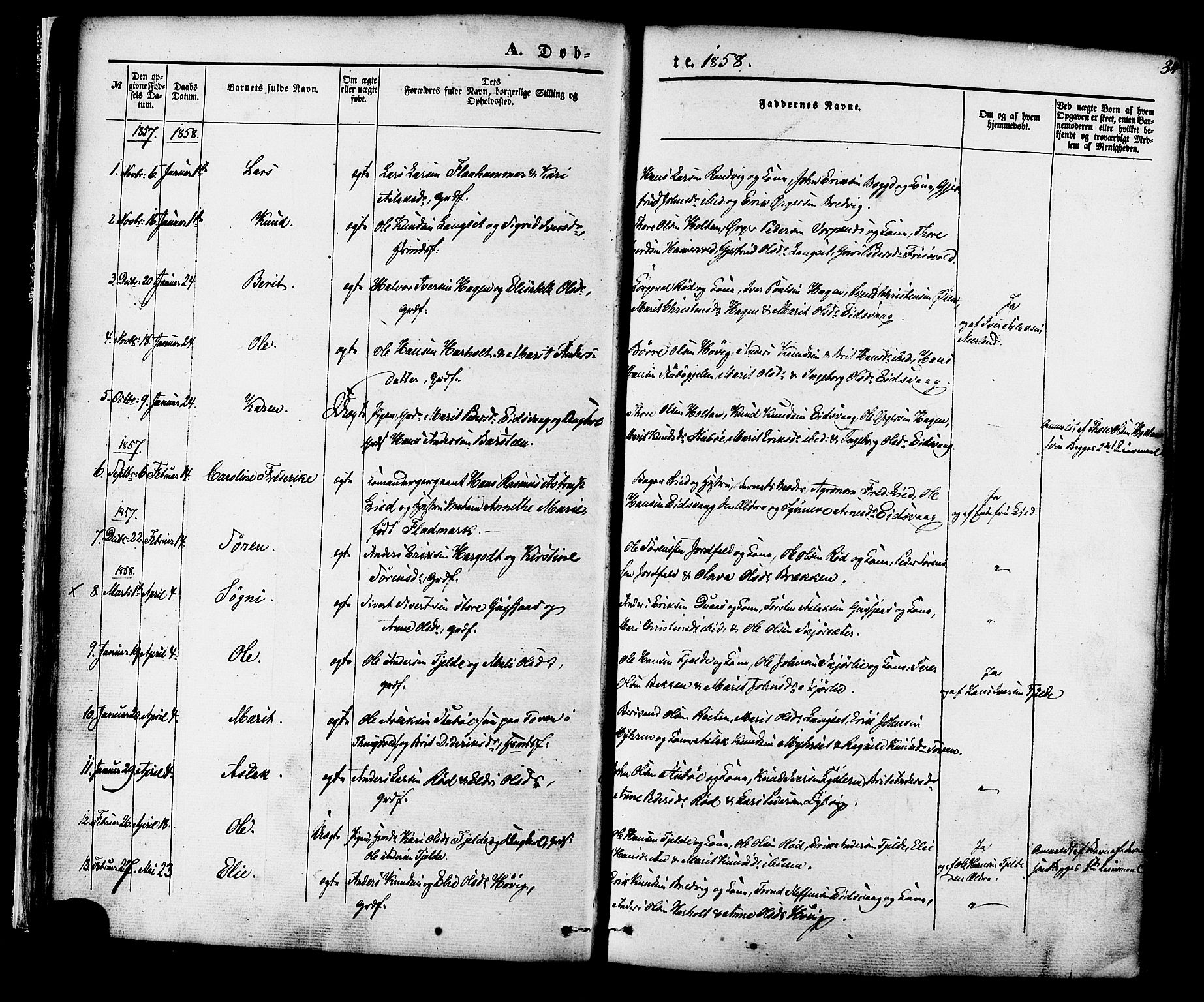 Ministerialprotokoller, klokkerbøker og fødselsregistre - Møre og Romsdal, SAT/A-1454/551/L0625: Parish register (official) no. 551A05, 1846-1879, p. 34